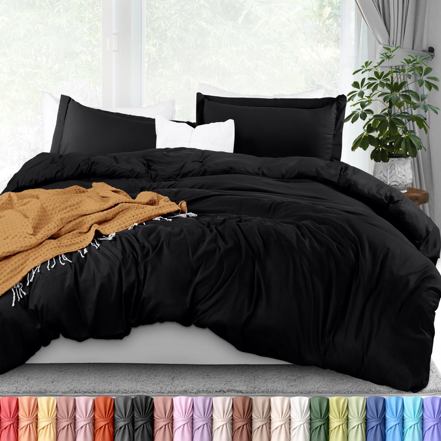 Utopia Bedding Duvet Cover Queen Size - 3 Piece with Zipper Closure - 1 Comforter Cover 90X90 Inches & 2 Pillow Shams 20X26 Inches (Black) Comforter Not Included