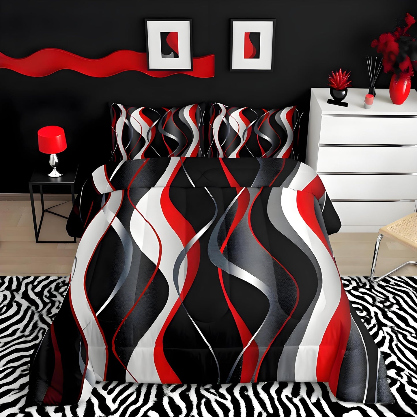 Feelyou Red Grey Black Comforter Set Geometric Spiral Pattern Duvet Set for Kids Boys Girl Modern Abstract Inner Fill Bedding Set Grey White Comforter 1 Comforter Set with 1 Pillowcase Twin Size