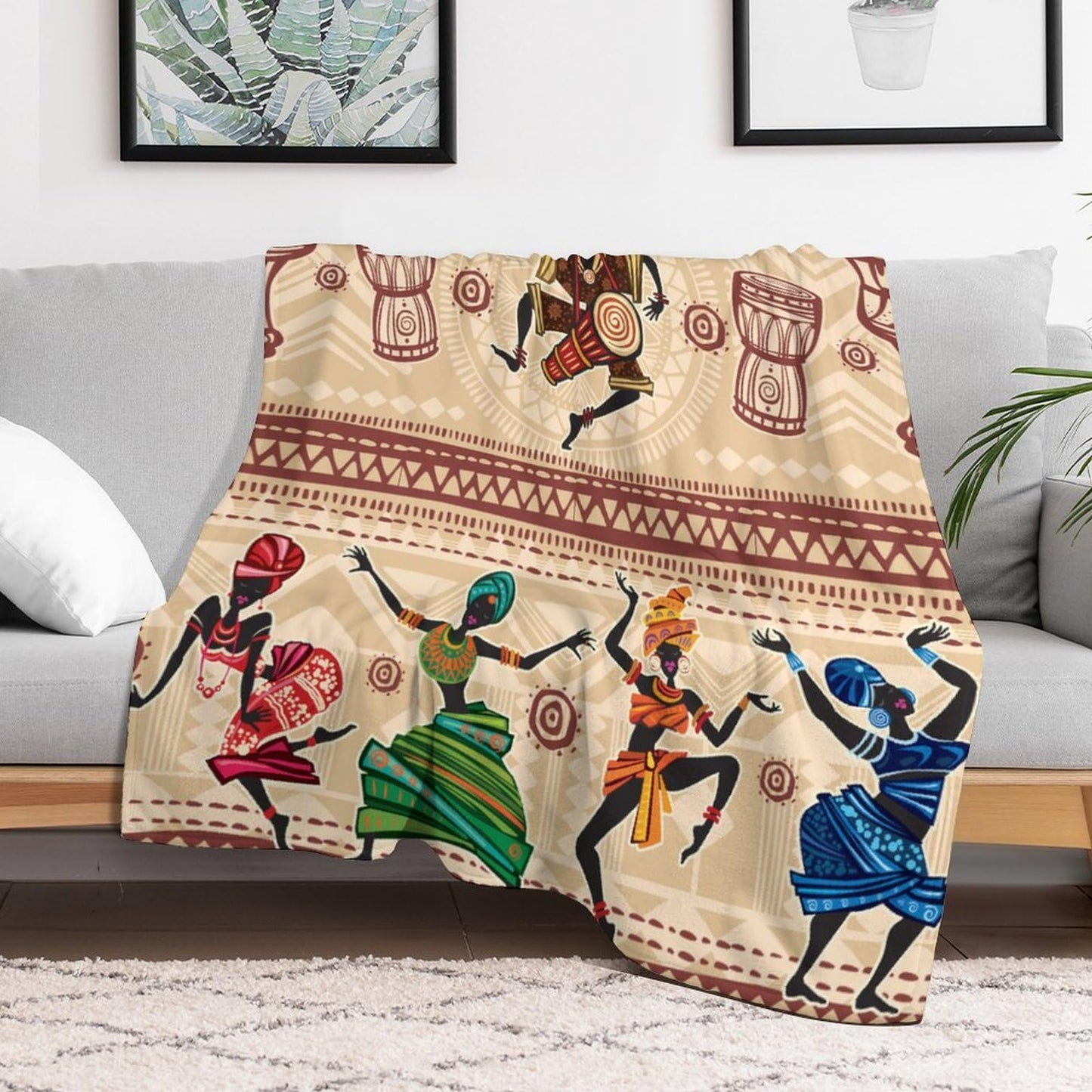 GoDazzling African Blanket, Black African Women Dancing Bohemian Ethnic Art Rustic Print Super Soft Flannel Throw Blanket for Bed Sofa (330GSM Flannel) 30"x40"in (76 * 102cm)