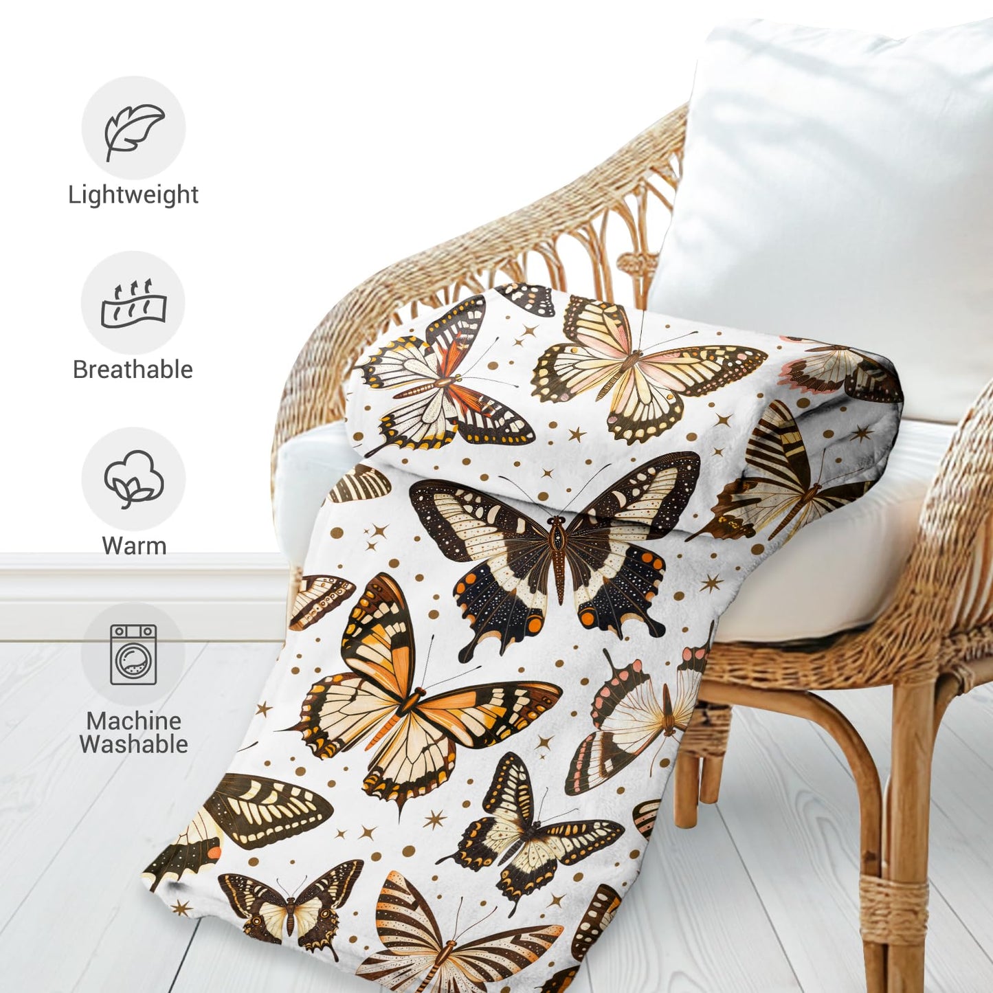 Jekeno Butterfly Gifts Blanket for Women Girls Mom Birthday Mother's Day Christmas Print Butterflies Present Decor Home Bedroom Living Room Sofa Couch Soft Cozy Plush Throw for Kids Teen Adult 50"x60"