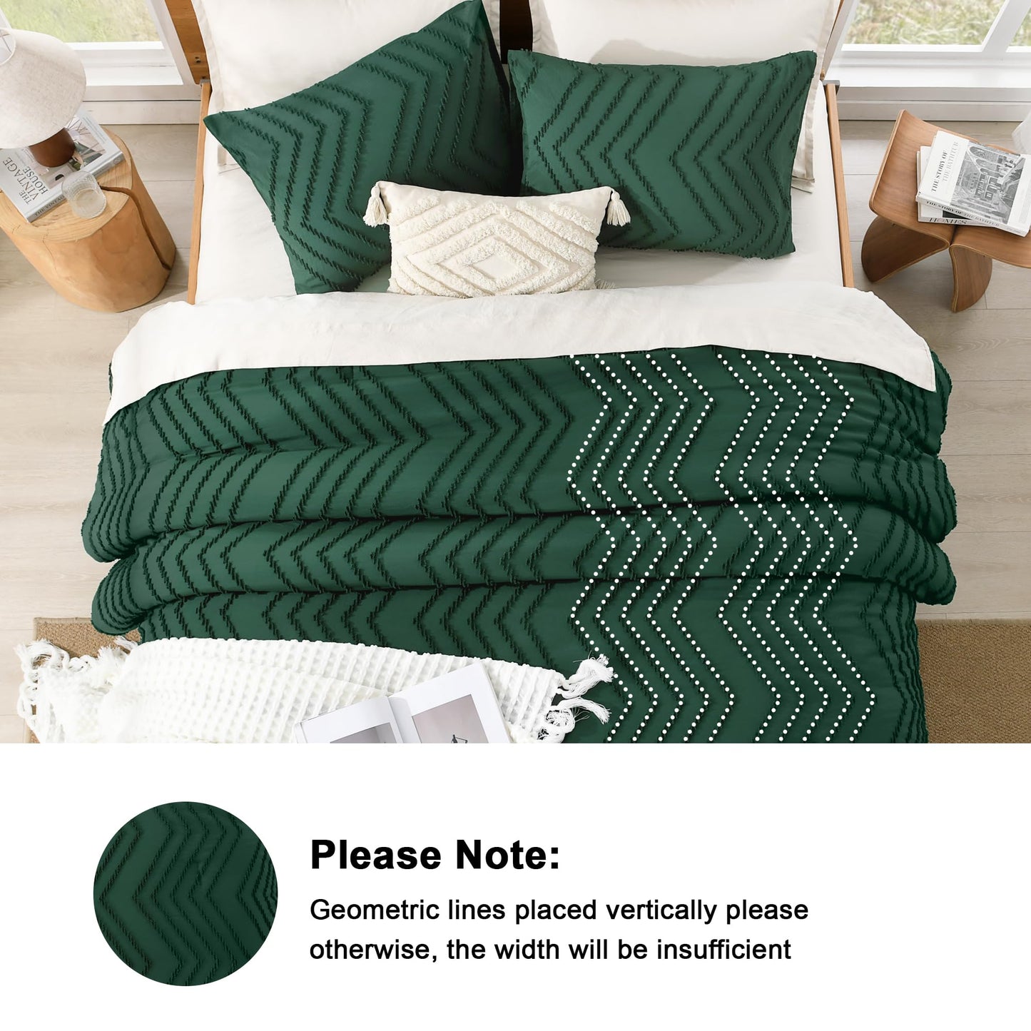 Litanika King Size Comforter Set Dark Emerald Green, 3 Pieces Lightweight Fluffy Comforter King Size Boho Tufted Comforter Bed Set Gift Choice