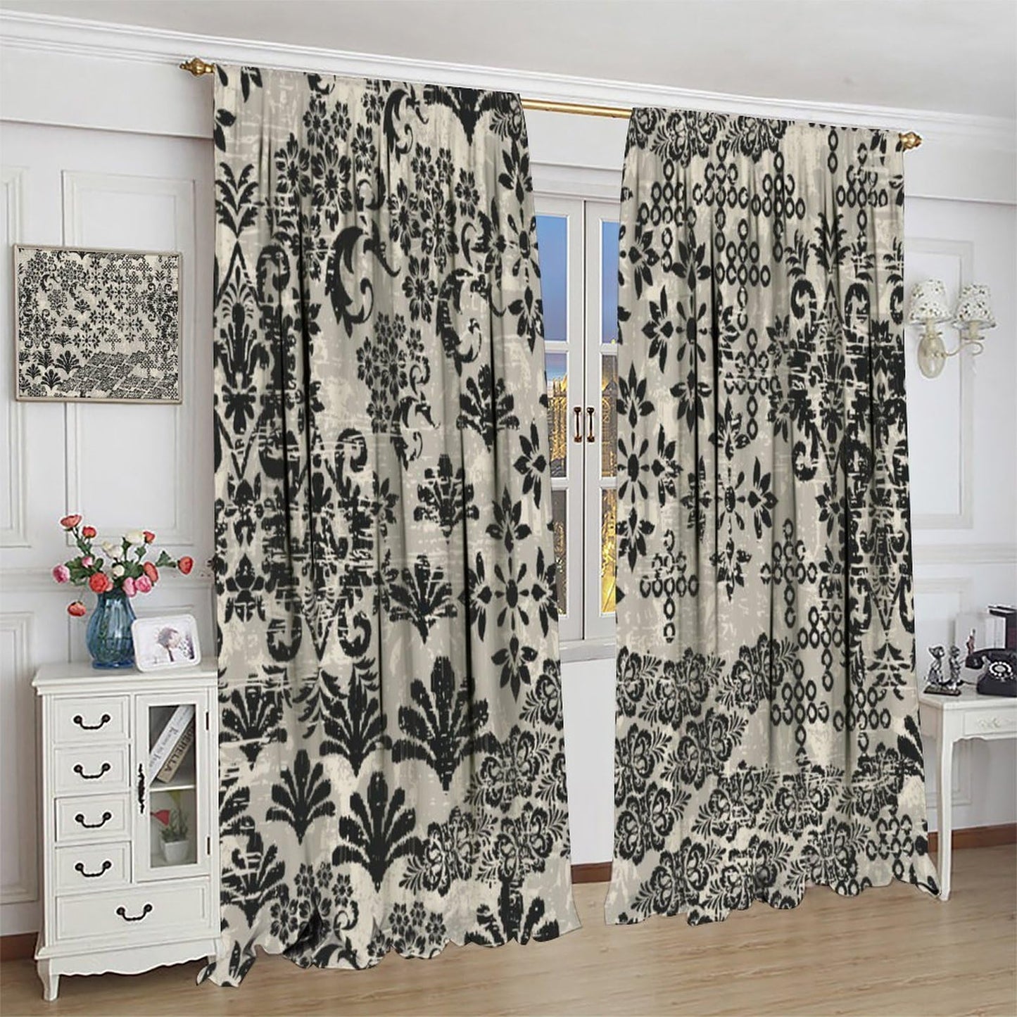 Nanacur Abstract Damask Floral Curtains, Patchwork Paisley Asian Geometric Ethnic Aztec Style Window Drapes, for Kitchen Living Room Bedroom 42" W X 45" L (Decorative)