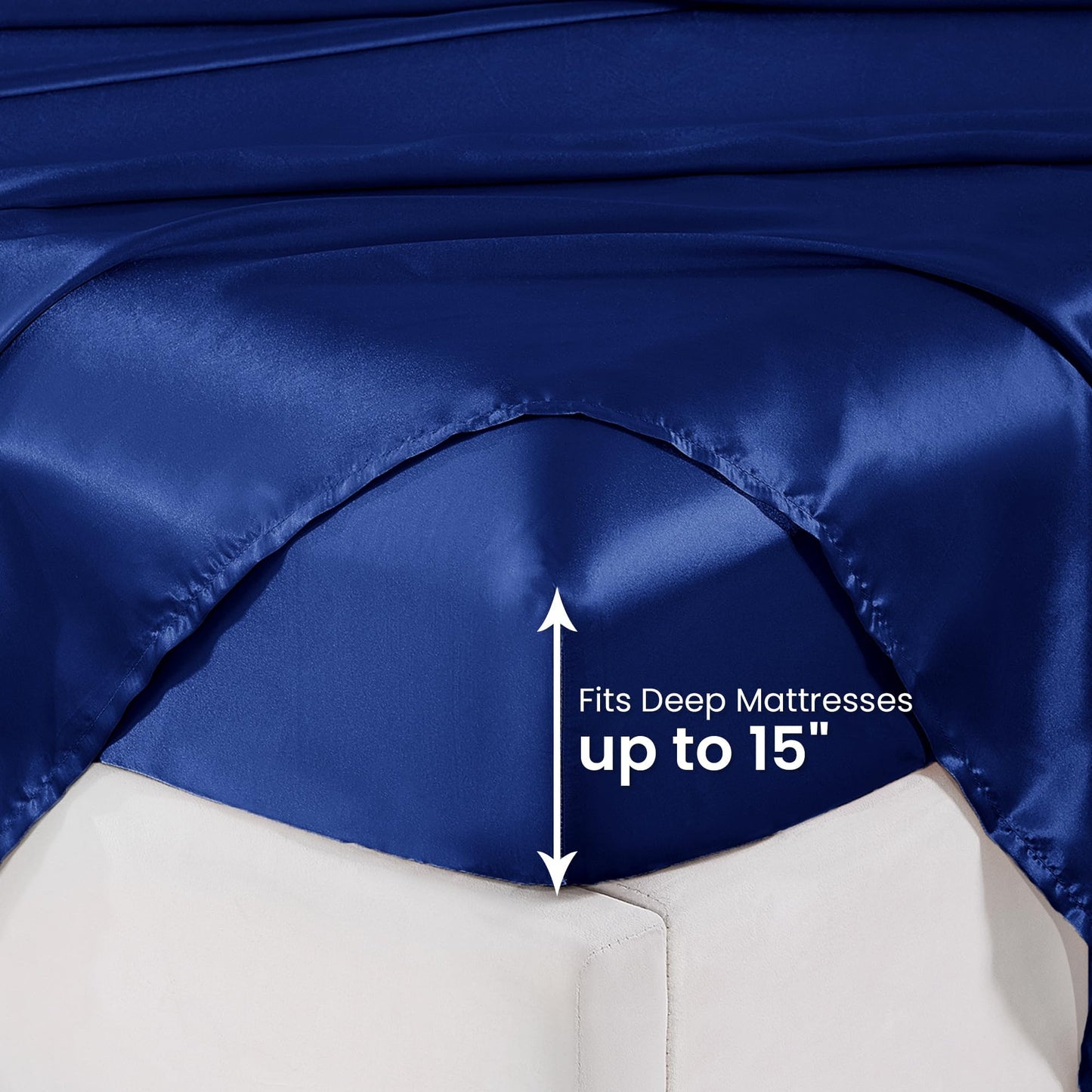 lasoftan Silk Satin Sheets Queen, Silky Fitted Bed Sheets with 15" Deep Pocket and Non-Slip Corner Straps, Luxury Hotel Satin Bed Sheets, Navy Blue Cooling Sheets & Pillowcase Set
