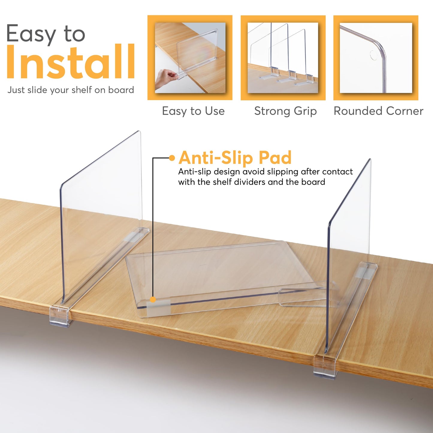 8 Pack Acrylic Shelf Dividers for Closet 11x7.9 Inch – Acrylic Dividers for Shelves Clear Closet Shelf Separators for Purses, Clothes Storage – Vertical Bookshelf Dividers for Bedroom & Kitchen