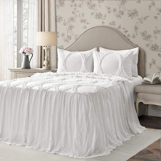 Lush Decor Lush Décor Riviera Ruffle Skirt Bedspread White Vintage Chic Farmhouse Style Lightweight 3 Piece Set King