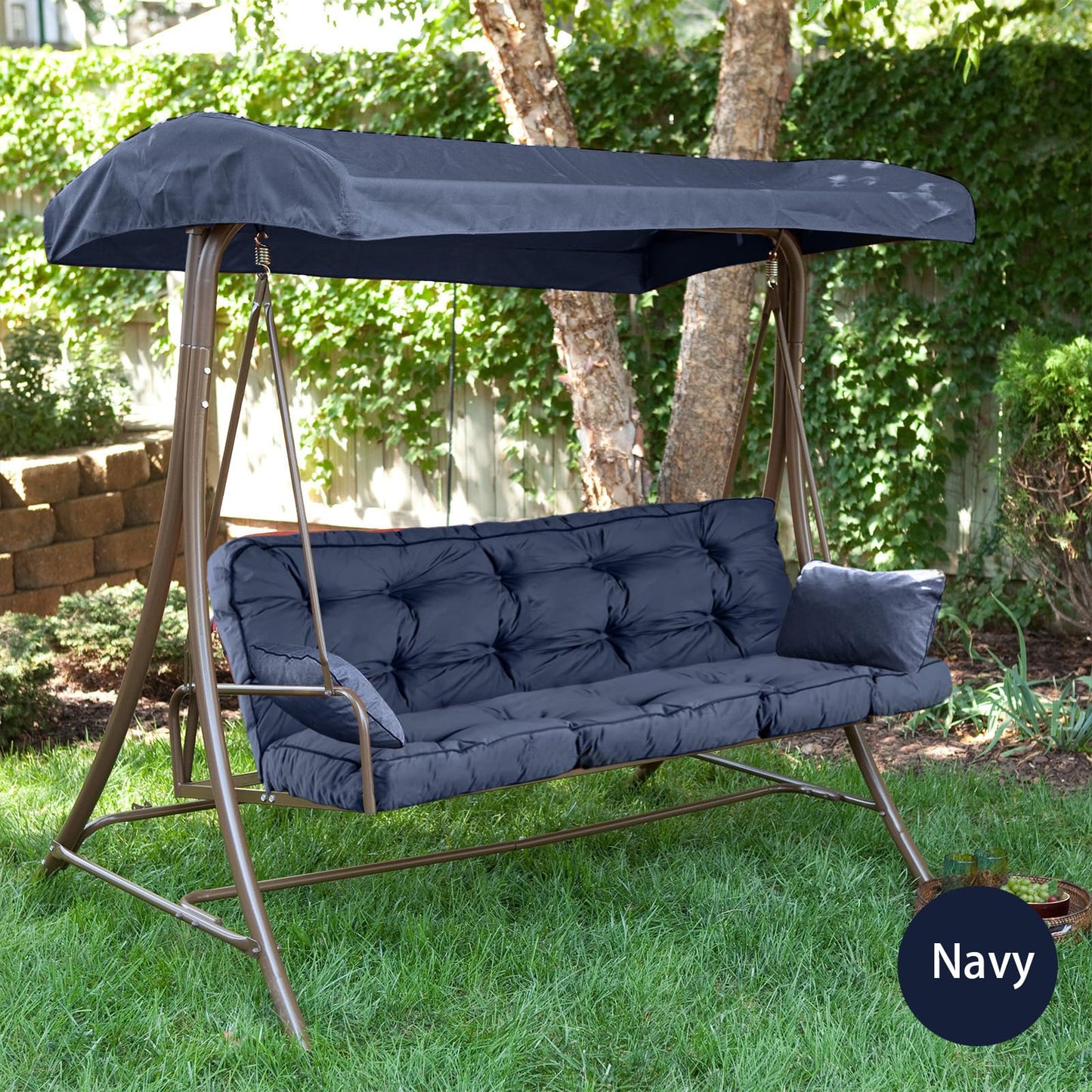 Yehotty Outdoor Swing Cushions Waterproof, Thicken Porch Swing Cushion Replacement, 55 Inch Bench Seat Cushions for Garden Furniture Pad (Navy Blue, 40X55 inch)