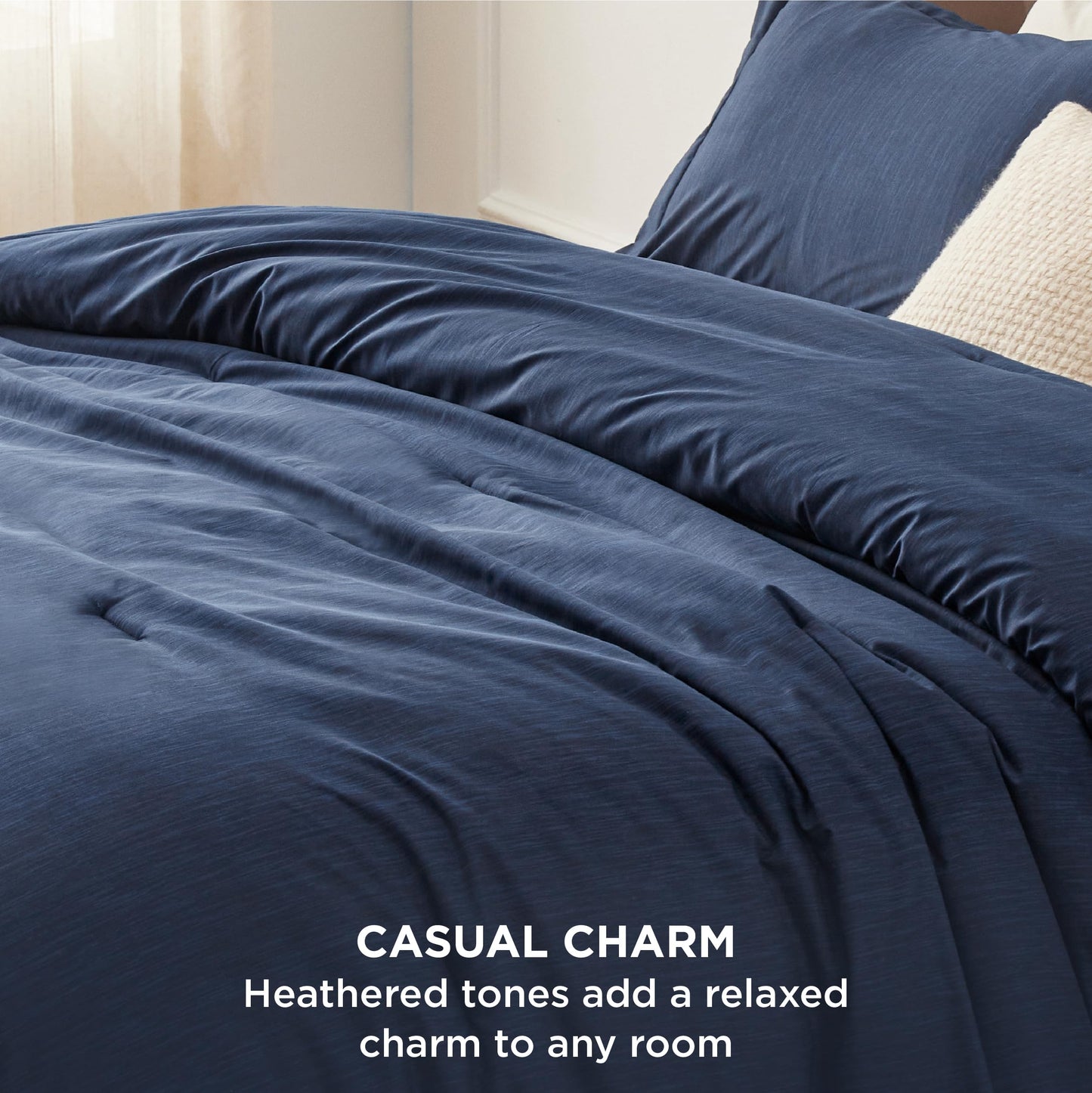 Bedsure Navy Blue Queen Comforter Set -Soft Bedding for All Seasons, Cationic Dyed Bed Set, 3 Pieces, 1 Queen Size Comforter (90"x90") and 2 Pillow Shams (20"x26"+2")