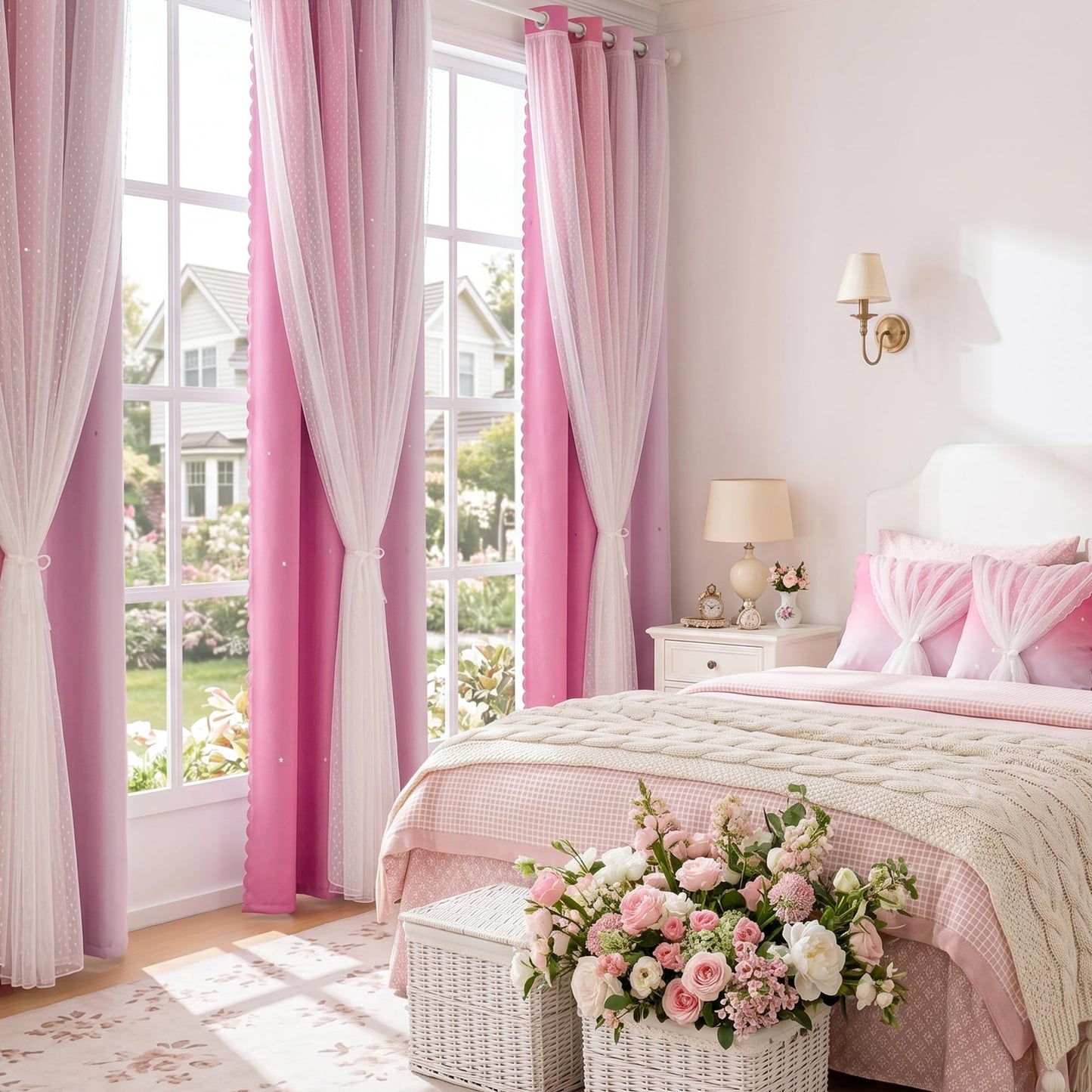 MYSKY HOME Pink Curtains for Girls Bedroom 63 Inches Long Nursery Girl Room Decor Blackout Curtain for Kids Room Ombre Design Star Cut Out Grommet Window Curtain, 34 x 63 in, Light Pink, 2 Panels