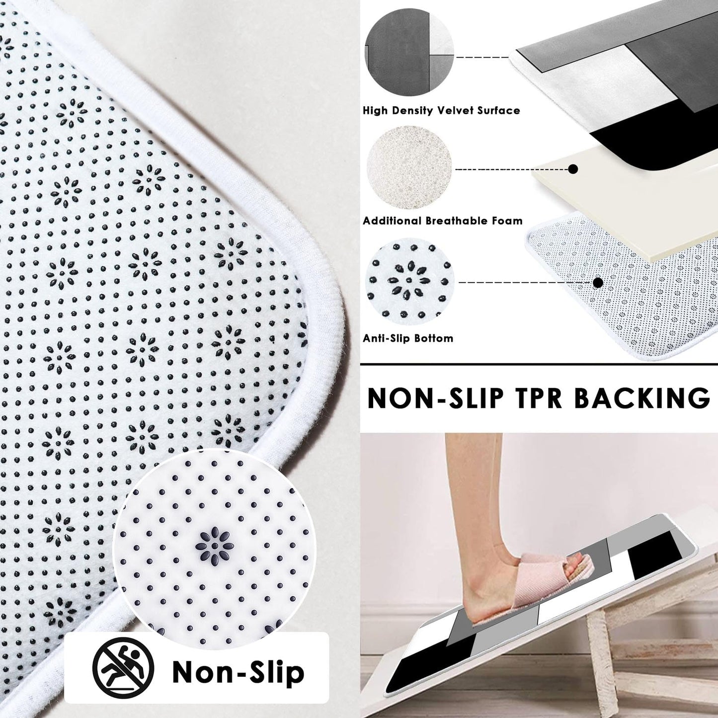 Tayney Grey Geometric Shower Curtain Set with Toilet Lid Cover and Non-Slip Rugs for Bathroom, Black White Checkered 4 Pcs Shower Curtain, Modern Abstract Bathroom Set with 12 Hooks