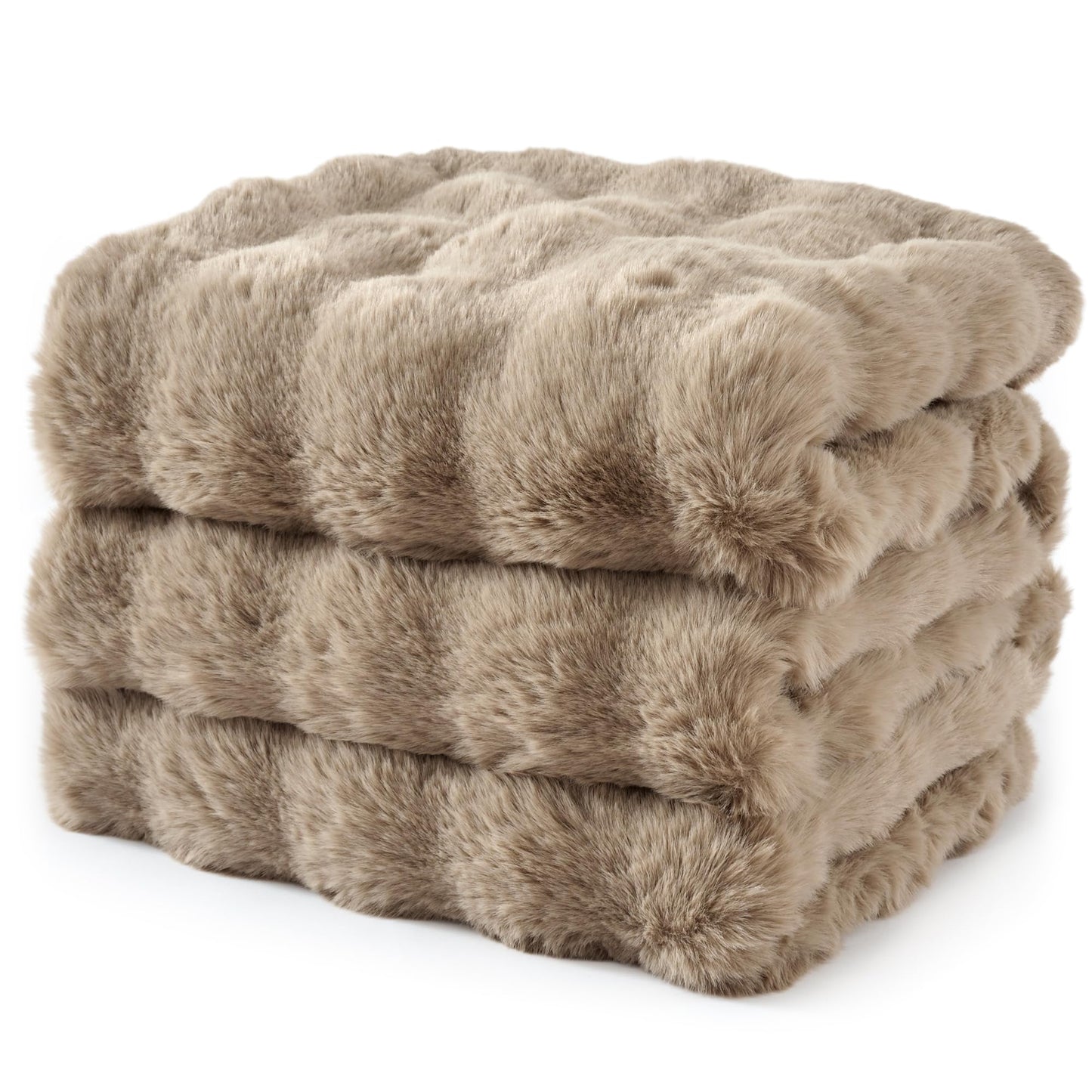 CloudDwelling Faux Rabbit Fur Bubble Throw Blanket Plush Fluffy Cozy Blanket for Couch Bed Sofa Reversible Winter Warm Blanket for Home Decor (Taupe, 50"x60")