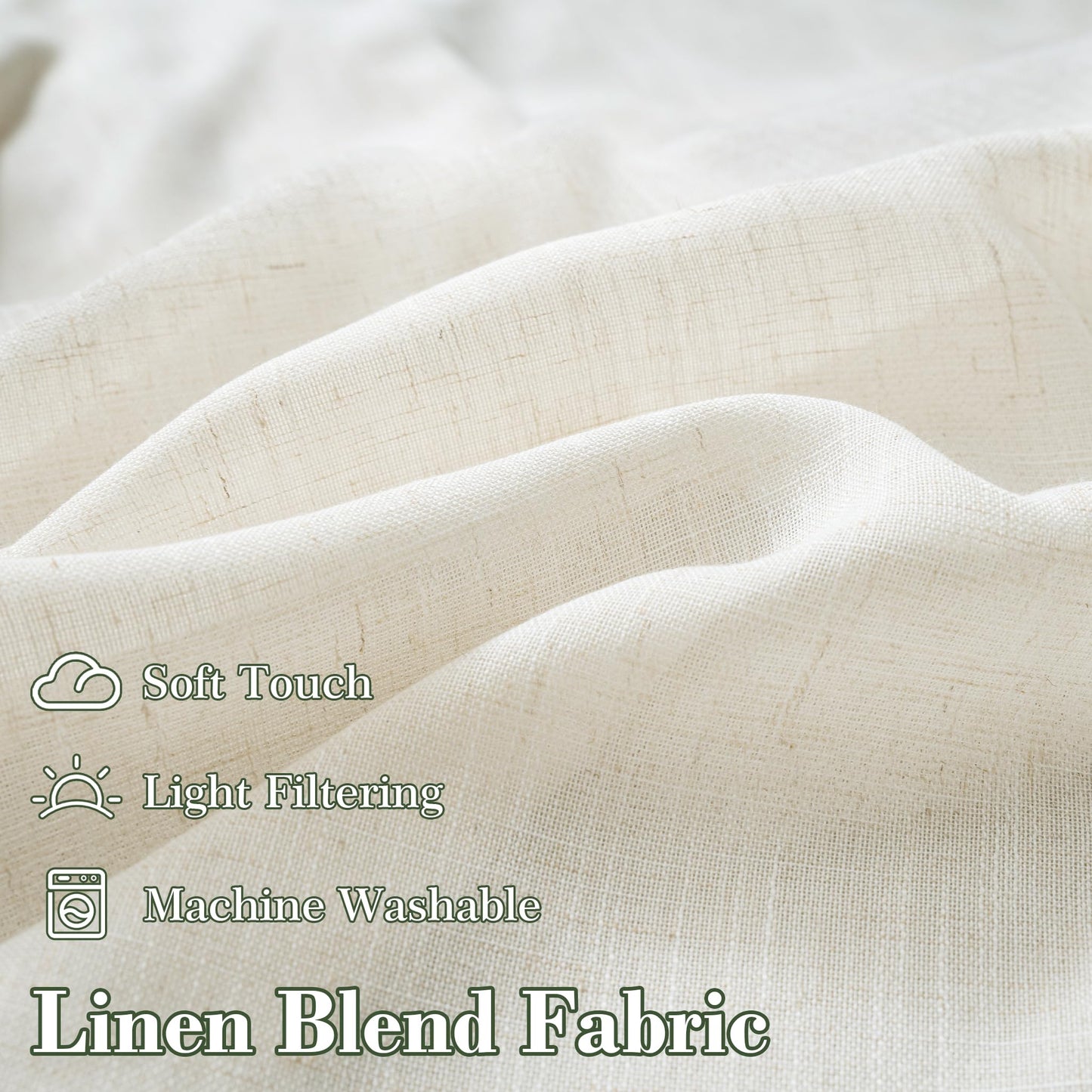 DriftAway Semi Sheer Scalloped Edge Linen Coastal Beach Window Curtains for Living Room Bedroom 2 Panels Rod Pocket Each Size 52 Inch by 96 Inch Loden Green