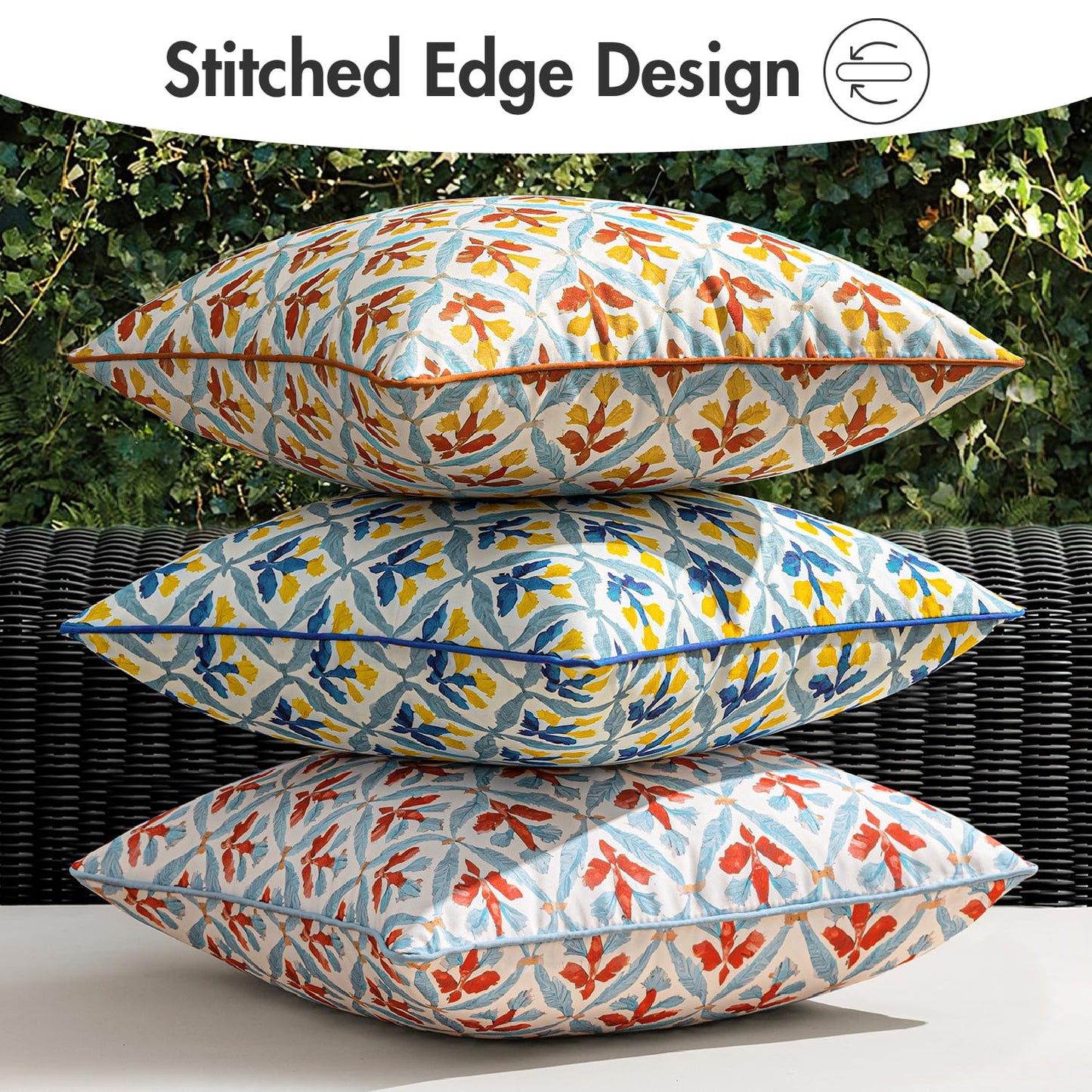 MIULEE Pack of 2 Decorative Outdoor Waterproof Throw Pillow Covers Flower Print Chic Boho Accent Pillow Covers for Square Garden Patio Cushion 18x18 Inch, Orange Teal Red
