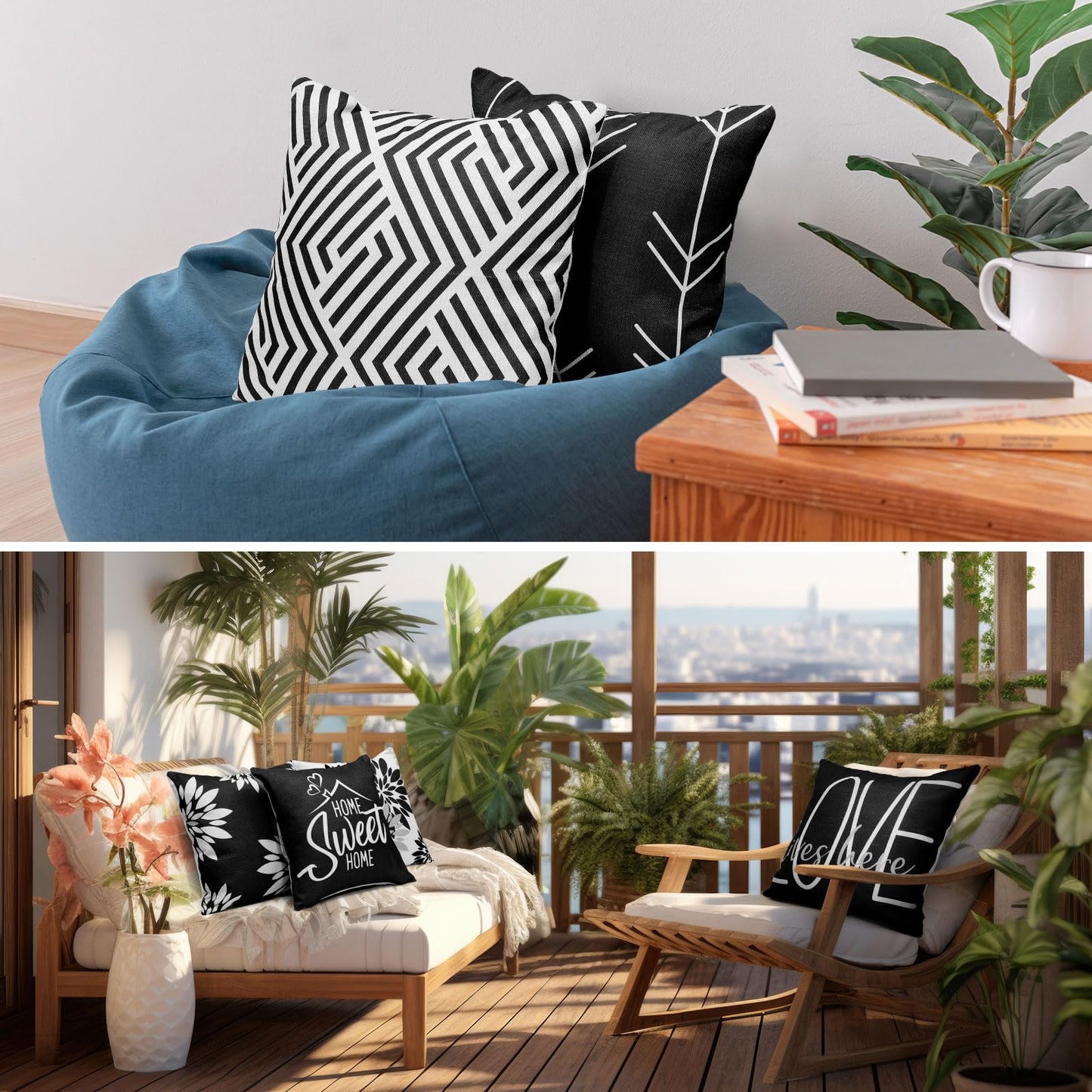 Flutesan 12 Pcs Decorative Throw Pillow Cover 18 x 18 Inch Modern Sofa Pillow case Geometric Floral Linen Square Cushion Covers for Home Living Room Bedroom Couch Chair(Black)