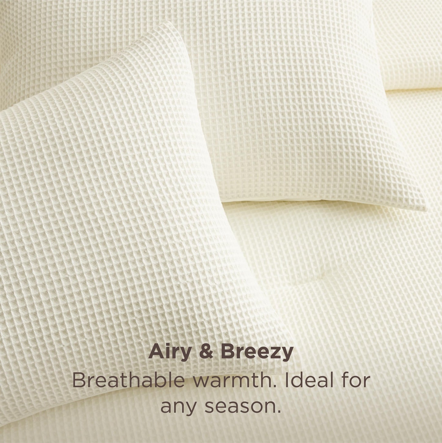Bedsure Cream Queen Bedding Comforter Set, Waffle Breathable Bedding Set, All Season Comforter with 3 Pieces, 1 Waffle Weave Comforter (90"x90") and 2 Pillowcases (20"x26")