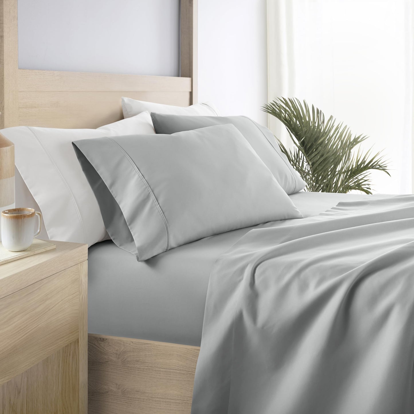 Linen Market Brushed Microfiber King Sheet Set 4 Piece – Oeko-TEX Certified Ultra Soft & Wrinkle-Free - 16" Deep Pocket Sheets - Easy Care King Size - Light Gray