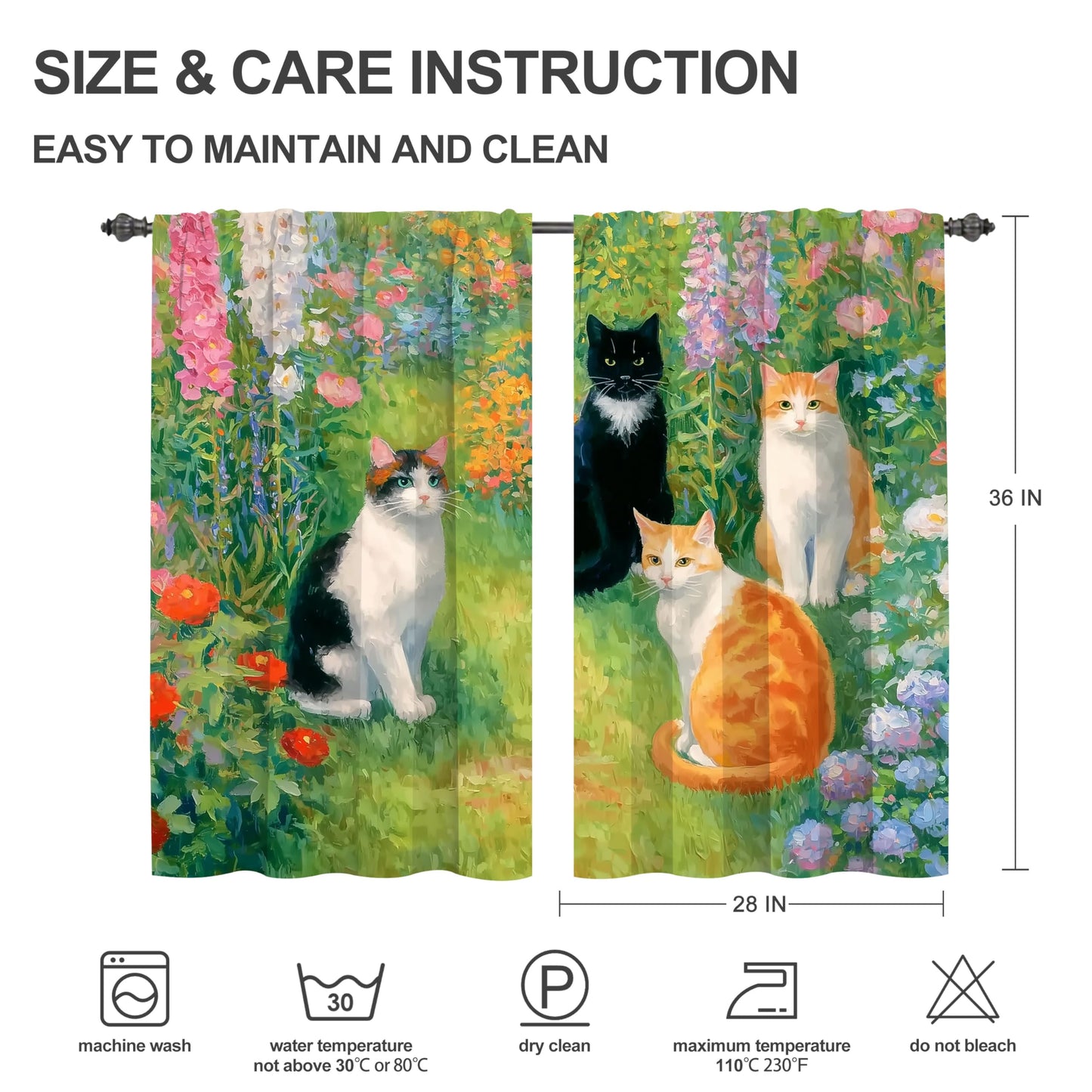 Ecixzyo Cats Kitchen Curtains Short Rod Pocket Drapes Tiers Window Curtains for Basement Bathroom 2 Panels 28x36in