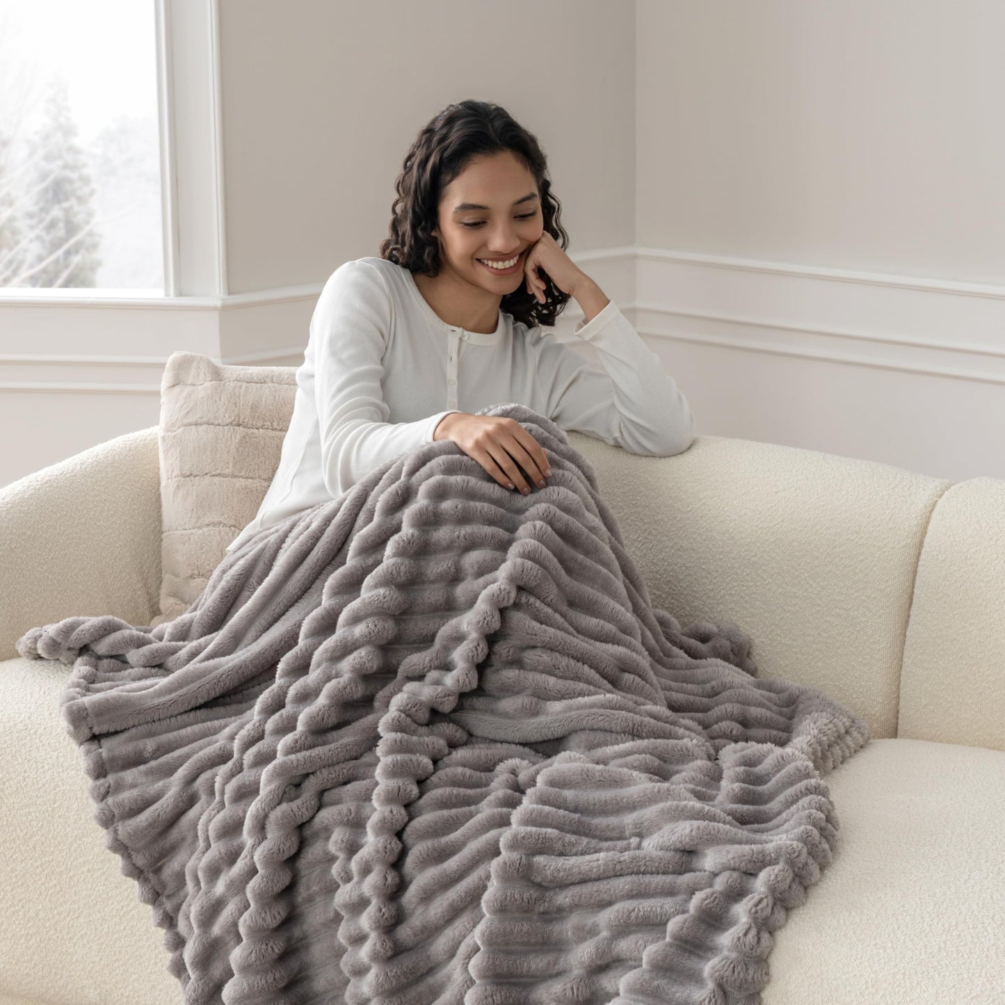 Berkshire Ribbed VelvetLoft® Throw – 330gsm Medium Weight Plush, Extra Soft & Warm Plush Throw Blanket for Bedroom, Couch, Travel – Durable & Easy Care(Stormy Weather, Throw Size 50" x 60")