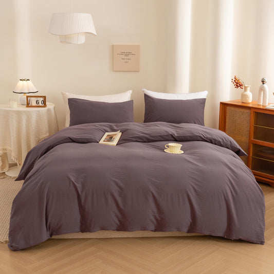 ECOCOTT Lilac Purple Duvet Cover Queen, 100% Washed Cotton 3 Piece Duvet Cover Sets 1 Duvet Cover with Zipper and 2 Pillowcases Bedding Set(Lilac Purple,Queen)