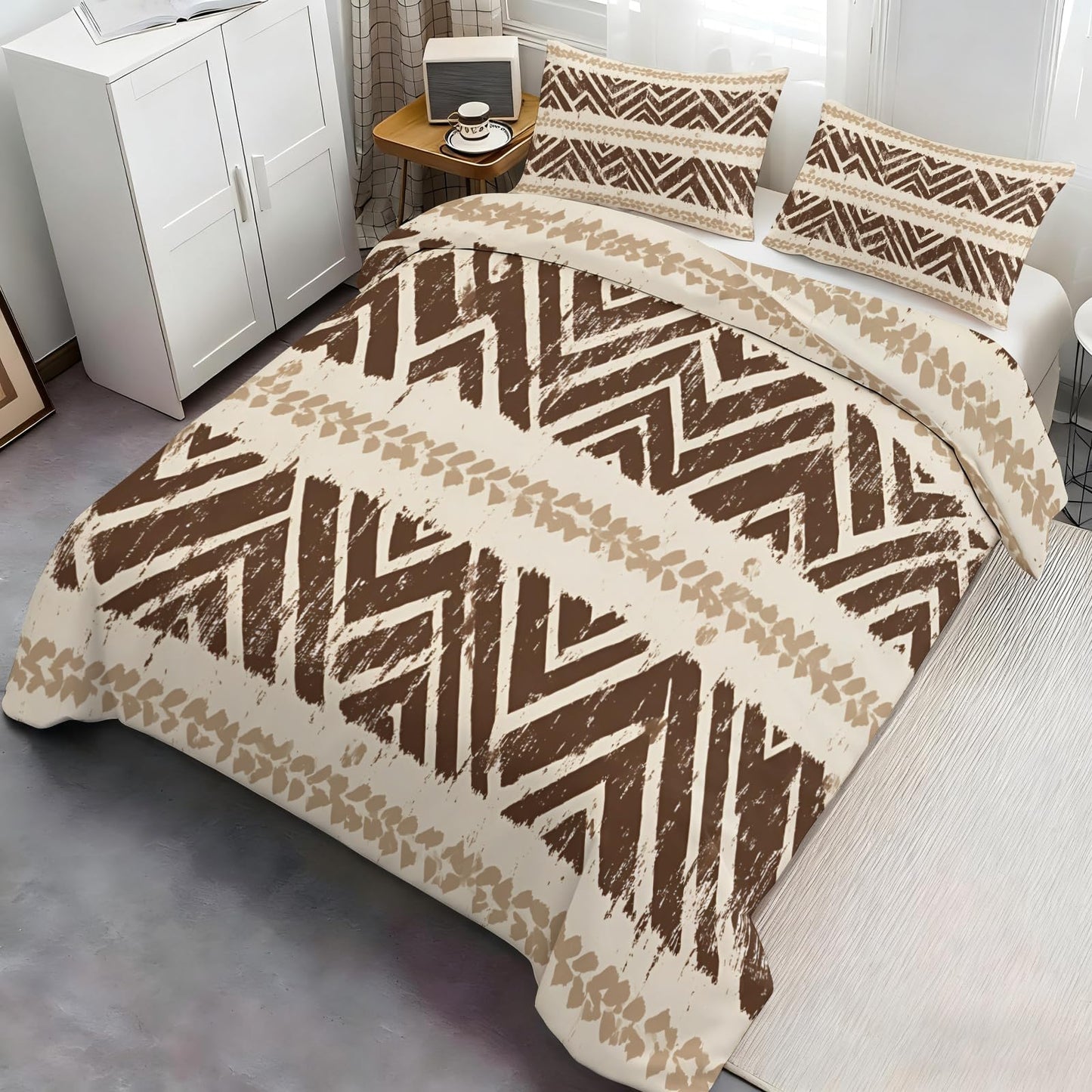 ZAOMIR Geometric Aztec Duvet Cover Twin Size, Boho Aztec Bedding Set 3 Piece, Bohemian Striped Patterned Comforter Cover with Zipper Soft Microfiber, 2 Pillowcases