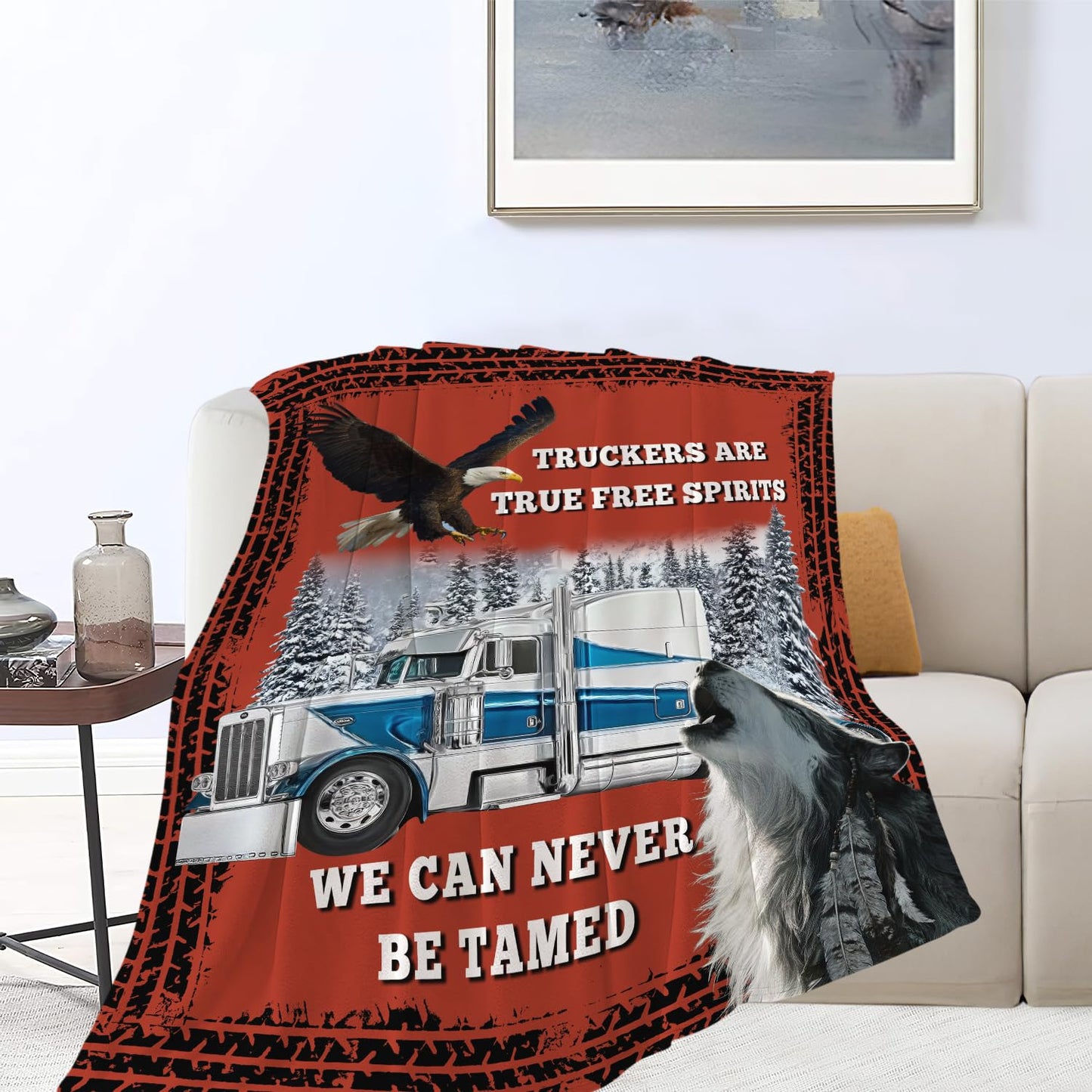 UIAMT Truck Eagle Blanket Trucking Flannel Plush Throw Blanket Cozy Trucker Wolf Wildlife Decor Fleece Stuff Blanket Gifts for Lover Girls Boys Kids Adults Women Bed Travel 40"x50"