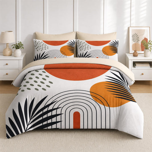 Boewywh Comforter Set Twin Size Boho Abstract Tropical 7 Pcs, Bedding for Kids and Adults, Minimalist Sun Bed Sheet Sets with Fitted Sheet 2 Pillowcases & 2 Shams for Bedroom Bed Decor