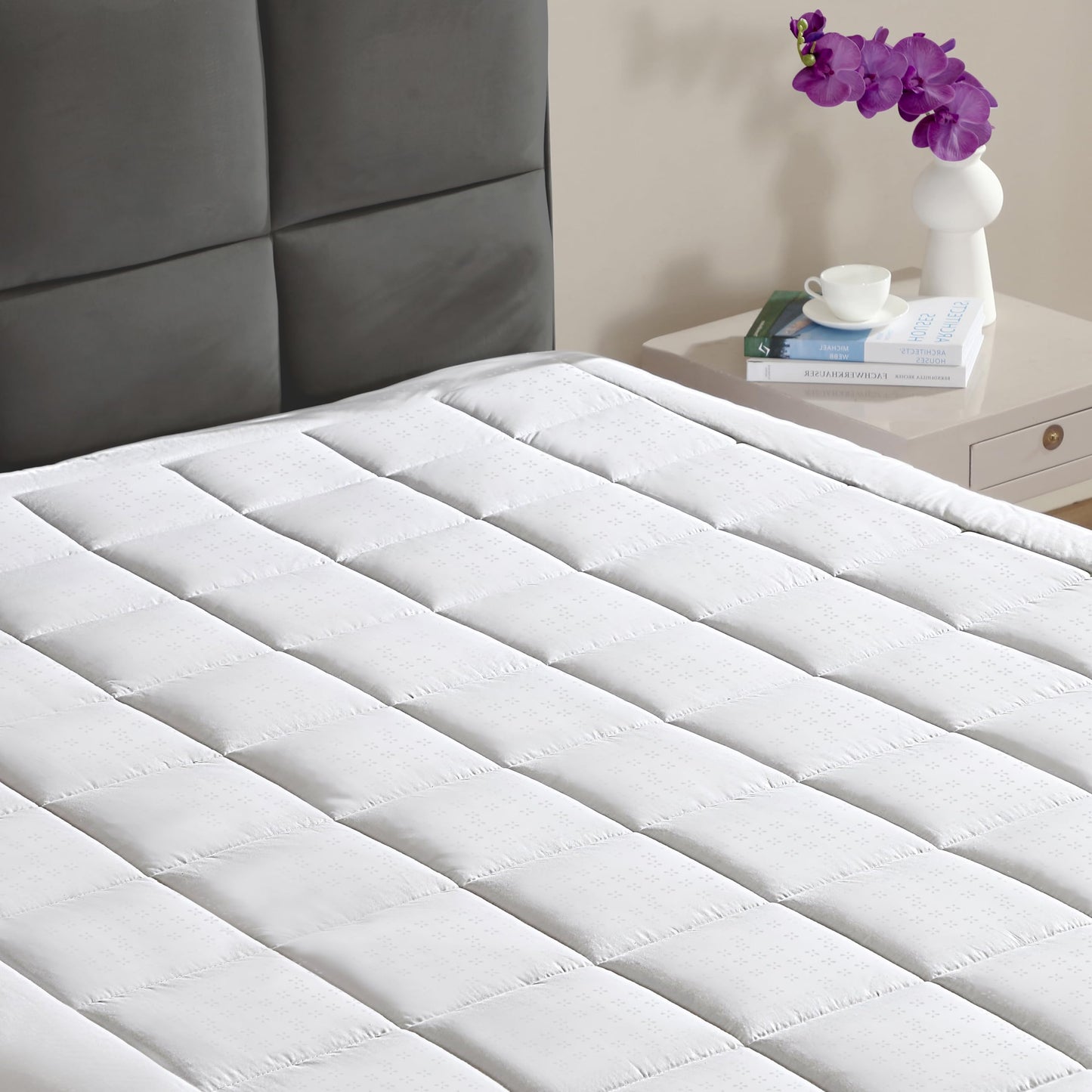 CirclesHome Twin Size Mattress Pad Pillow Top - 100% Cotton Top Ultra - Plush Down Alternative Mattress Protector - 200 Thread Count - Stretches from 14-16 inches for Snug Fit