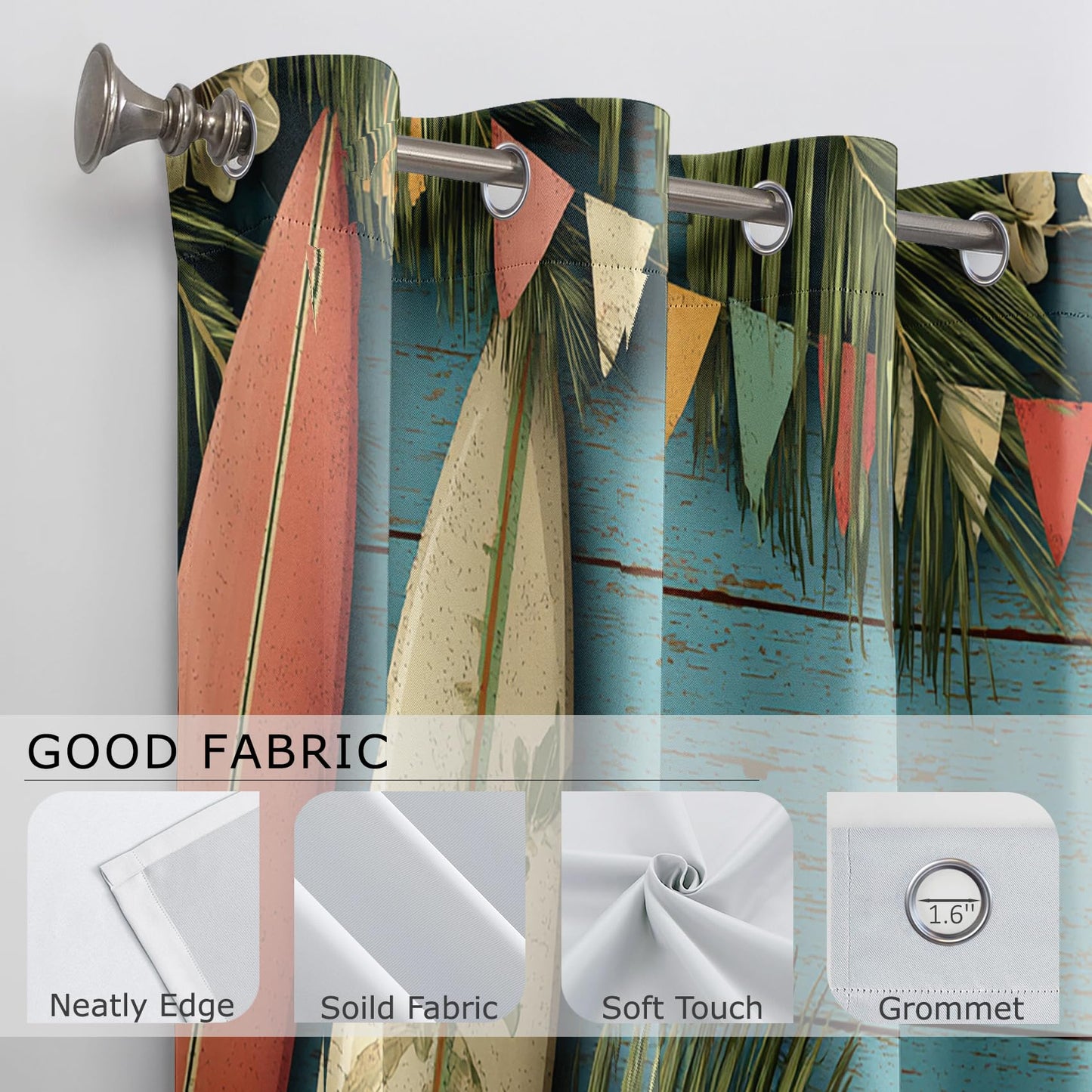 Solvivae Tropical Coastal Blackout Curtains for Bedroom Living Room, Beach Palm Hawaiian Patterned Window Treatments, Room Darkening Thermal Insulated Grommet Drapes, 63 Inch Curtains 2 Panel Set
