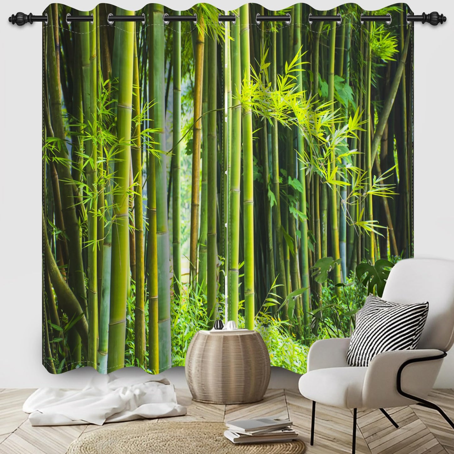 Umpoo Bamboo Forest Window Curtains Tropical Jungle Bamboo Trees Spring Nature Scenery or Living Room Bedroom Kitchen Decor Window Drapes Fabric 52x84 Inch 2 Panel Set