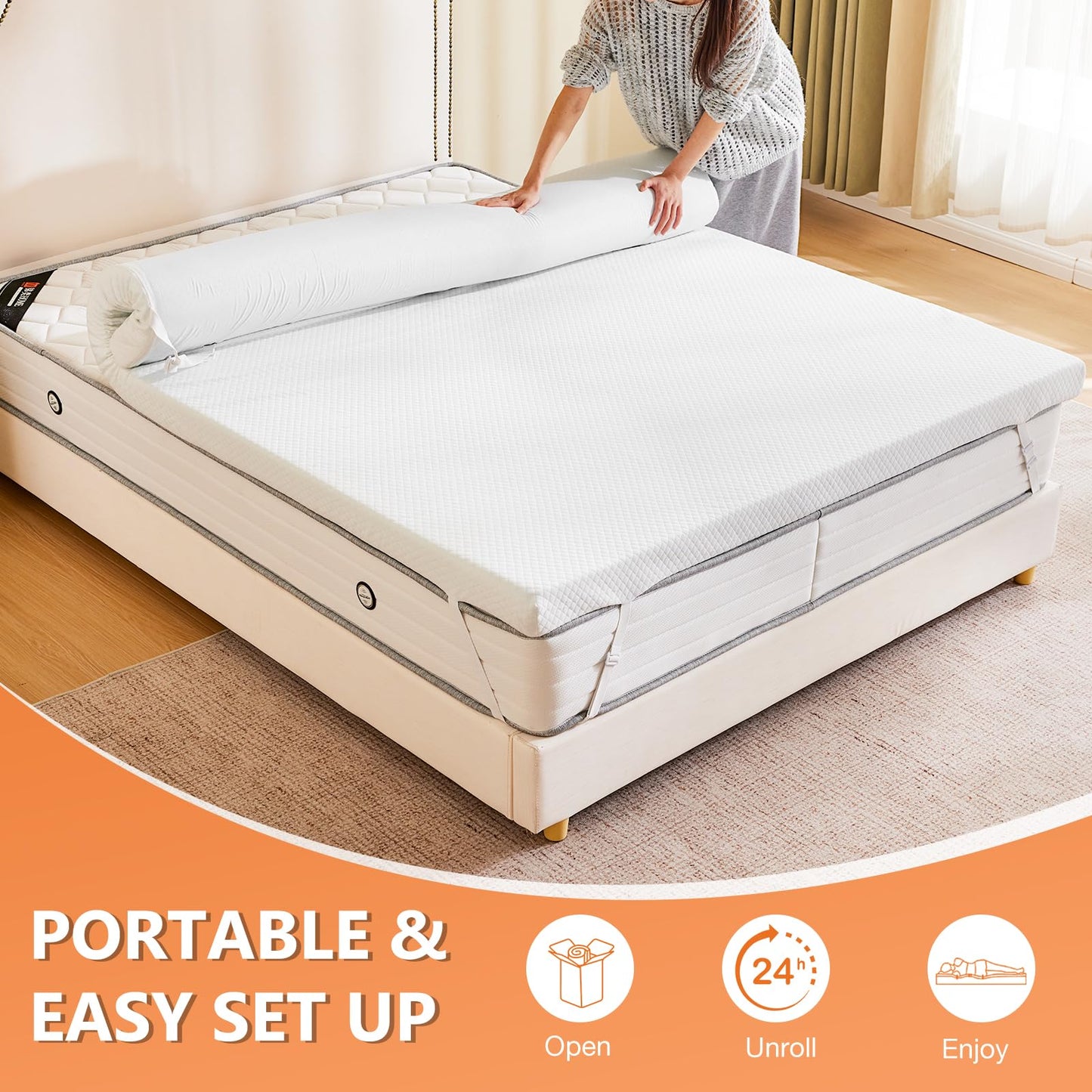 Sweetcrispy Mattress Topper Full with Removable Soft Cover, Memory Foam 2 Inch Thick Gel Infused Cooling Pad for Pressure Relieve for Full Size Bed, Sleeper Sofa, RV, Camper, CertiPUR US Certified