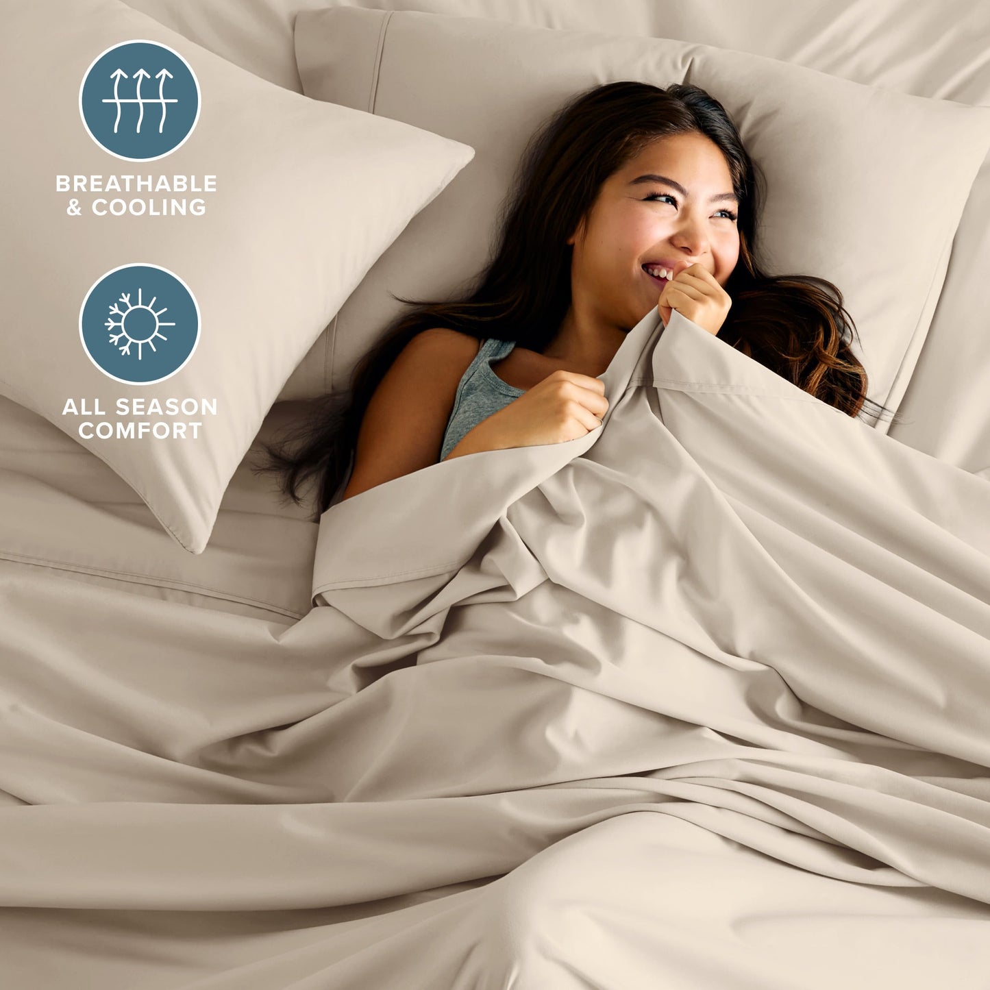 Bare Home Queen Sheet Set - 1800 Ultra-Soft Microfiber Queen Bed Sheets - Double Brushed - Deep Pockets - Easy Fit - 4 Piece Set - Bedding Sheets & Pillowcases (Queen, Sand)