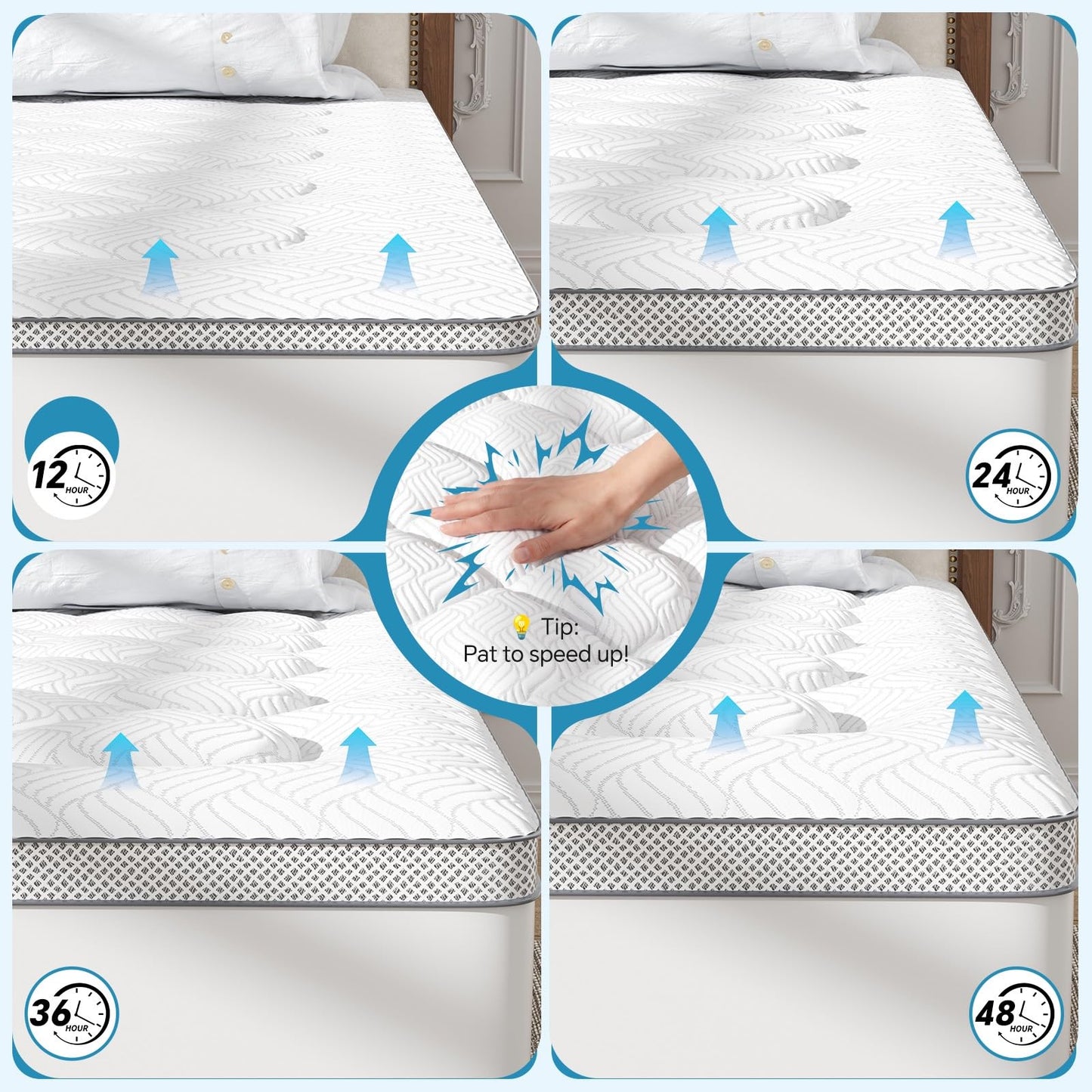GHLPECYO 3 Inch Extra Thick Queen Size Mattress Topper, Cloud-Like Pillow Top Mattress Pad with Bamboo Viscose & Memory Foam Filling, 18‘’ Deep Pocket Bed Topper, Breathable Air Mesh Sides, White