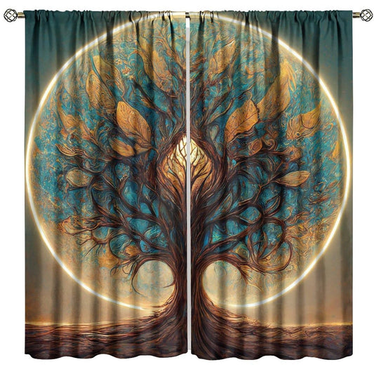 HZOHNAGO Tree of Life Curtains Retro Vibrant Forest Golden Tree Pattern Decor Print Rod Pocket Window Drapes for Bedroom Living Room 42x45in