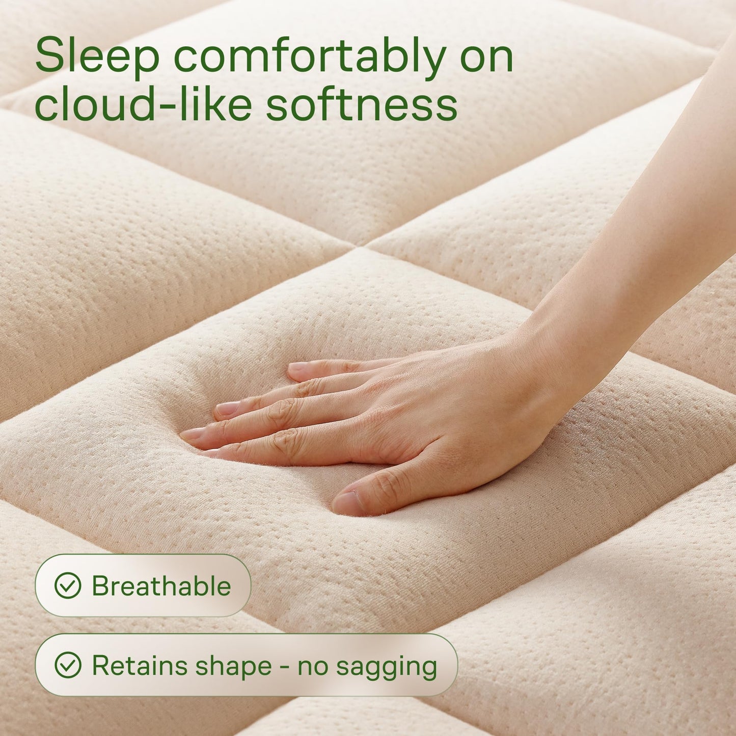 Niagara Sleep Solution Ultra Soft Full Size Mattress Topper - Rayon Derived from Bamboo Pillow Top Mattress Pad for Back Pain Relief - Naturally Cooling for Hot Sleepers, Beige