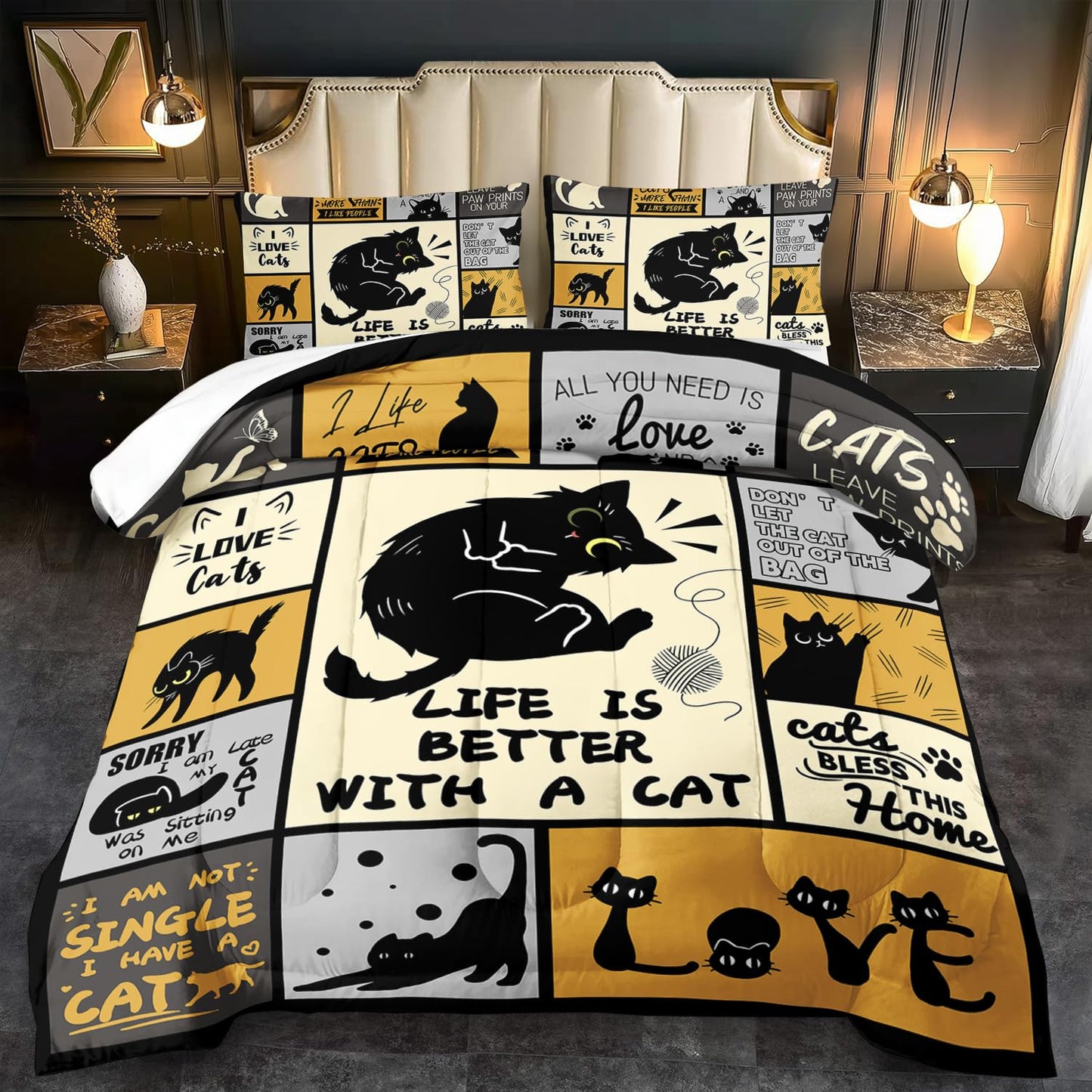 llyxsesty Halloween Black Cat Comforter Set Queen Girls Cartoon Cat Bedding Set forTeen Boys Animal Comforter Queen Quilt Cute Pet Room Decor Animal Bedding Halloween Bedroom Decor