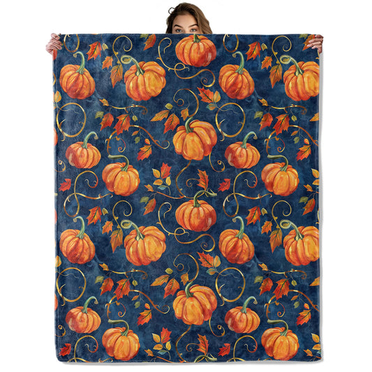 Pumpkin Blanket 50X60 in, Flannel Throw Blankets for Travel Camping Sofa Living Room Decor, Lightweight Cozy Soft Fuzzy Gifts for Women Adults Kids