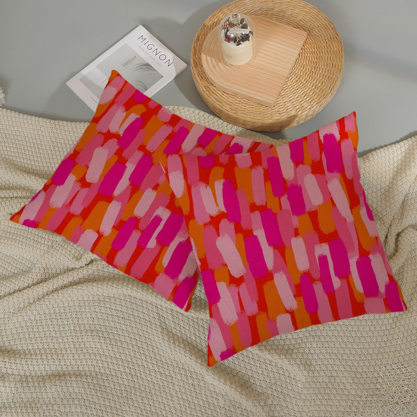 DAFENA Preppy Hot Pink Pillow Covers 18x18 Inch 2 Pcs Burnt Orange Abstract Paint Decor Throw Pillows Modern Aesthetic Funky Outdoor Holiday Decoration Pillowcase Linen Cushion Cover for Couch Bed