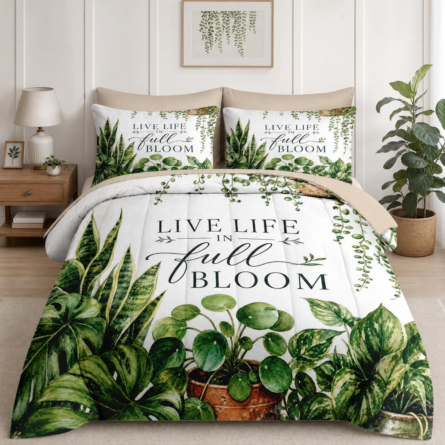 Boewywh Comforter Set Twin Size Botanical Plant Farmhouse 7 Pcs, Bedding for Kids and Adults, Bed Sheet Sets with Fitted Sheet 2 Pillowcases & 2 Shams for Bedroom Bed Decor