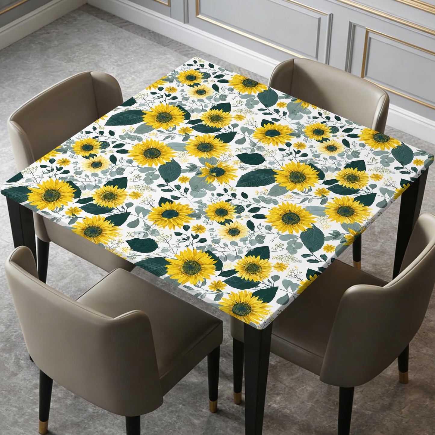 ARTSGOO Square Fitted Tablecloth with Elastic Edge Design Table Cover Waterproof Stain-Resistant Wipeable Table Cloth for Kitchen Dining Picnic Patio Outdoor Party Sunflower 34X34 Inch