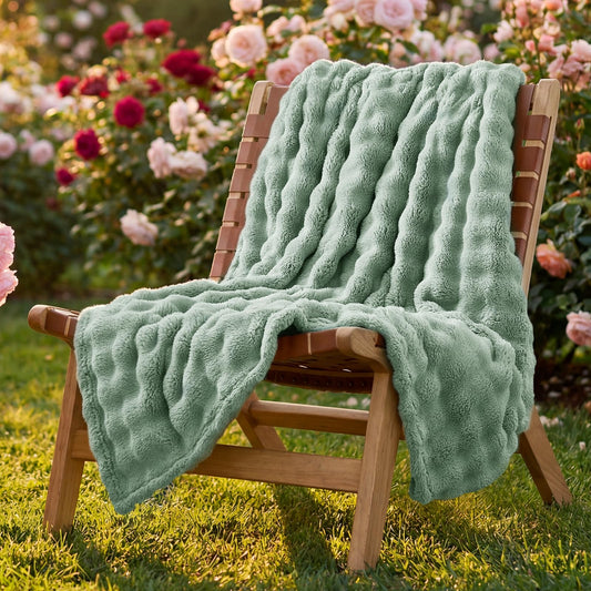 Lotus Karen 3D Bubble Fleece Blanket - Ultra Soft Fluffy Sage Green Throw Blanket for Couch, Lightweight Cozy Throw for All Season, Adults Women Kids(Sage Green, 50"x60")