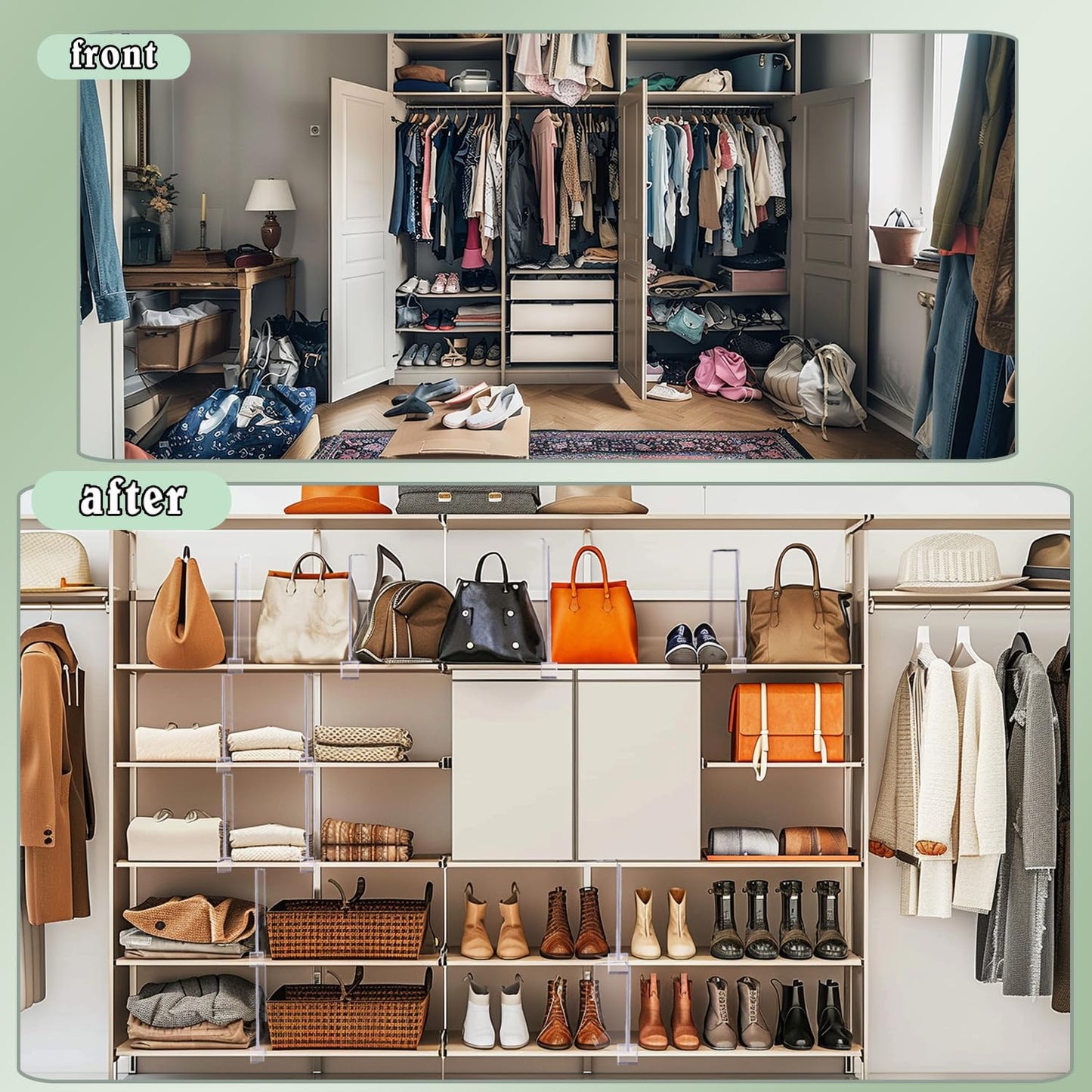 12Pcs Shelf Dividers for Closet Organization, Closet Purse Organizer Acrylic Shelf Dividers Purse Closet Organizer Closet Dividers for Bedroom, Kitchen, Bathroom, for Clothes Books Sweaters (12Pack)