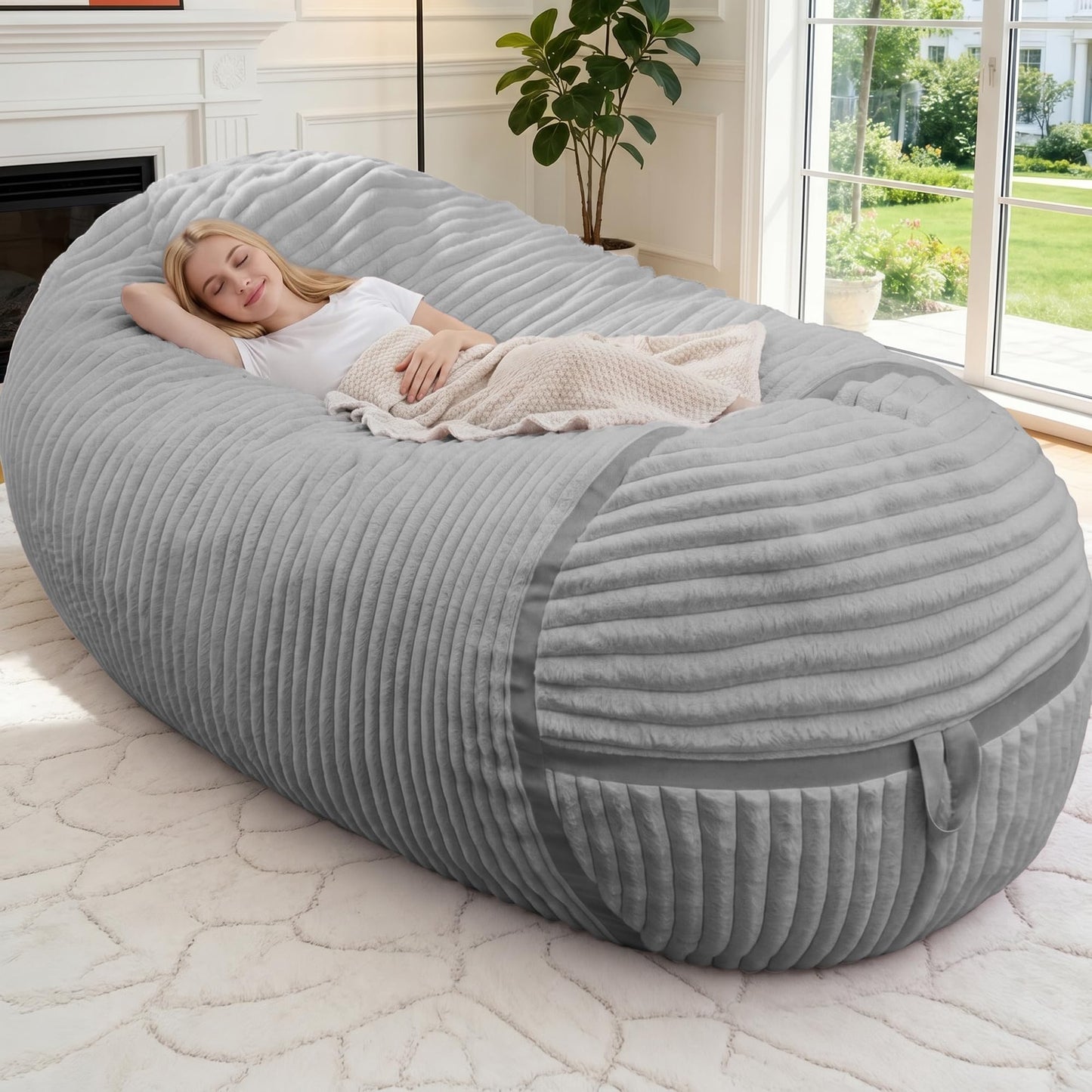 HABUTWAY Bean Bag Chair 6FT Giant Bean Bag Chairs for Adults with Memory Foam Filled,6'Beanbag Chair with Soft Faux Fur Cover, Bean Bag Bed Bean Bag Sofa Lounger for Living Room,Bedroom-Light Grey