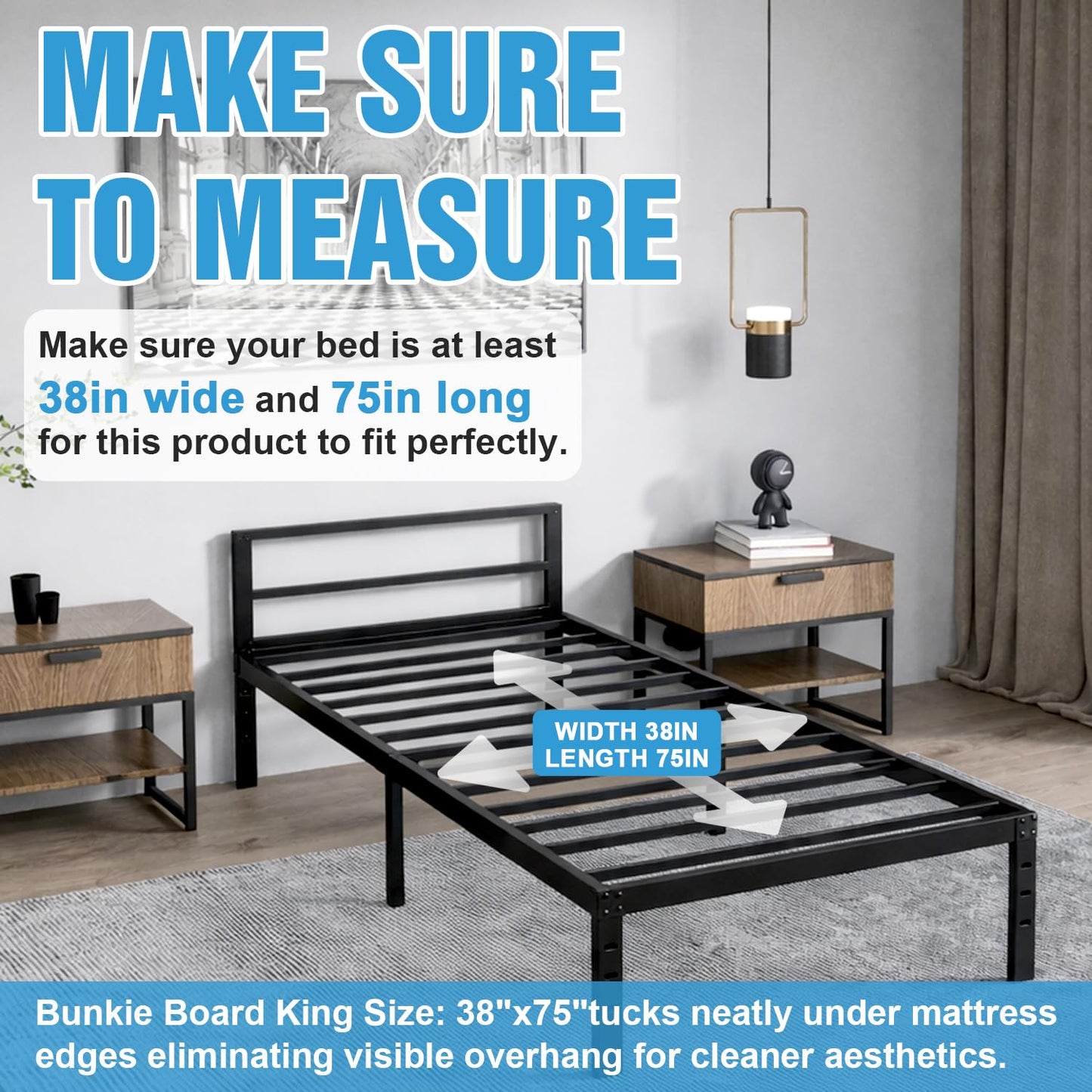 Wolive Bunkie Board Twin Size (38x75''), 10mm Bed Boards for Under Mattress, Breathable, Noise Minimizing, Moisture Resistant Bunkieboards, Heavy Duty Bed Support Board for Platform & Slatted Frames