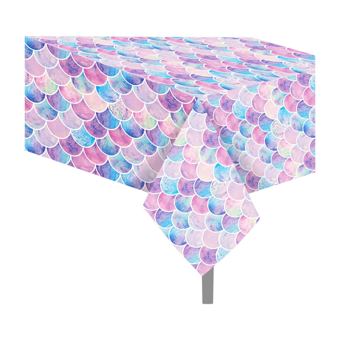 CC HOME 1Pc Fancy Mermaid Party Plastic Tablecloth 54 x 87 Inch Long Table Cover, Mermaid Scales Tail Party Tablecover for Fairy Tale Shell Kids Baby Shower Birthday Dinner Picnic Kitchen Event