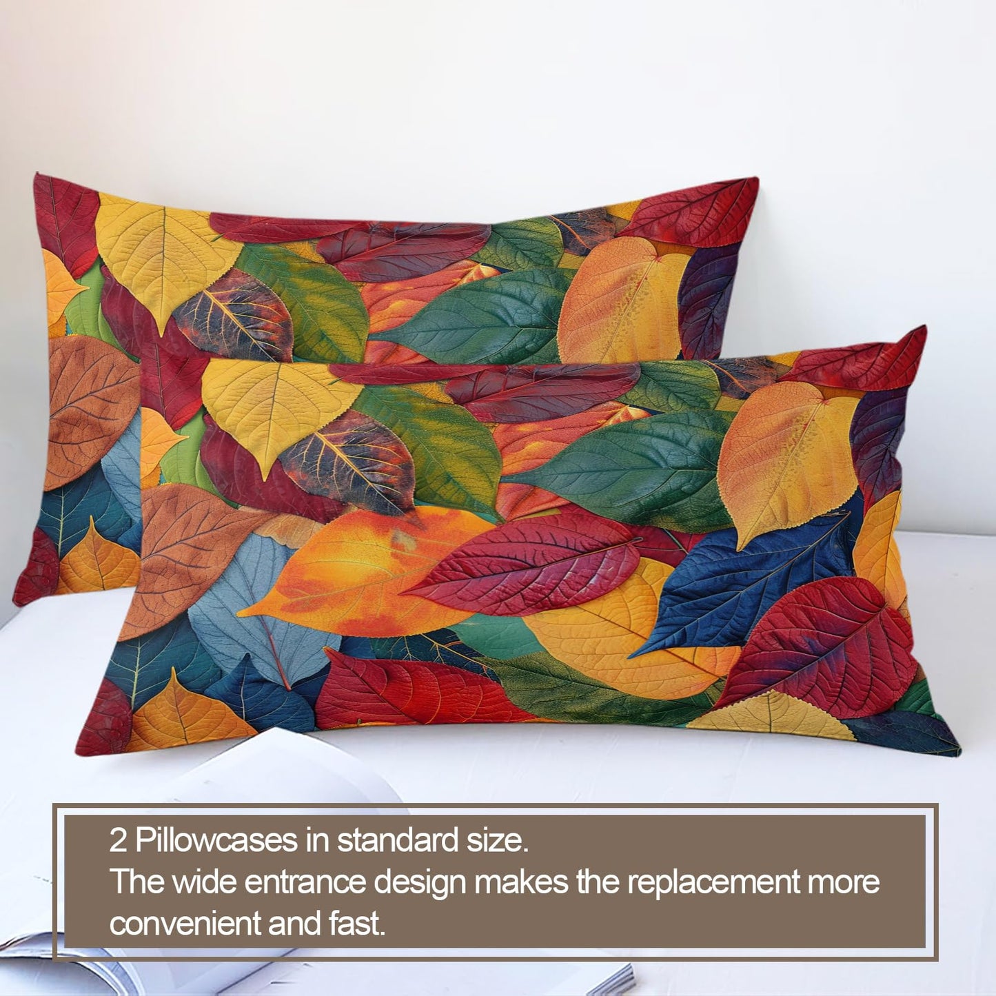 ZAMODE Autumn Leaf Duvet Cover Oversized King Size, Multicolor Fallen Leaves Comforter Cover 120" x 98", Fall Leaves Bedding Set with 2 Pillowcases
