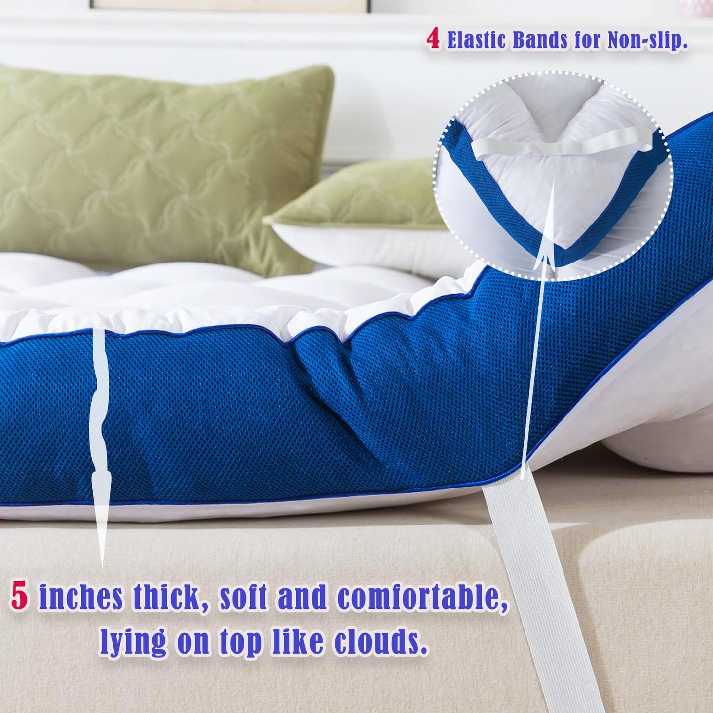 WhatsBedding 5 Inch Twin Mattress Topper for Back Pain Relief, Filled with Breathable & Soft Memory Foam Pillow Top,4 Elastic Straps
