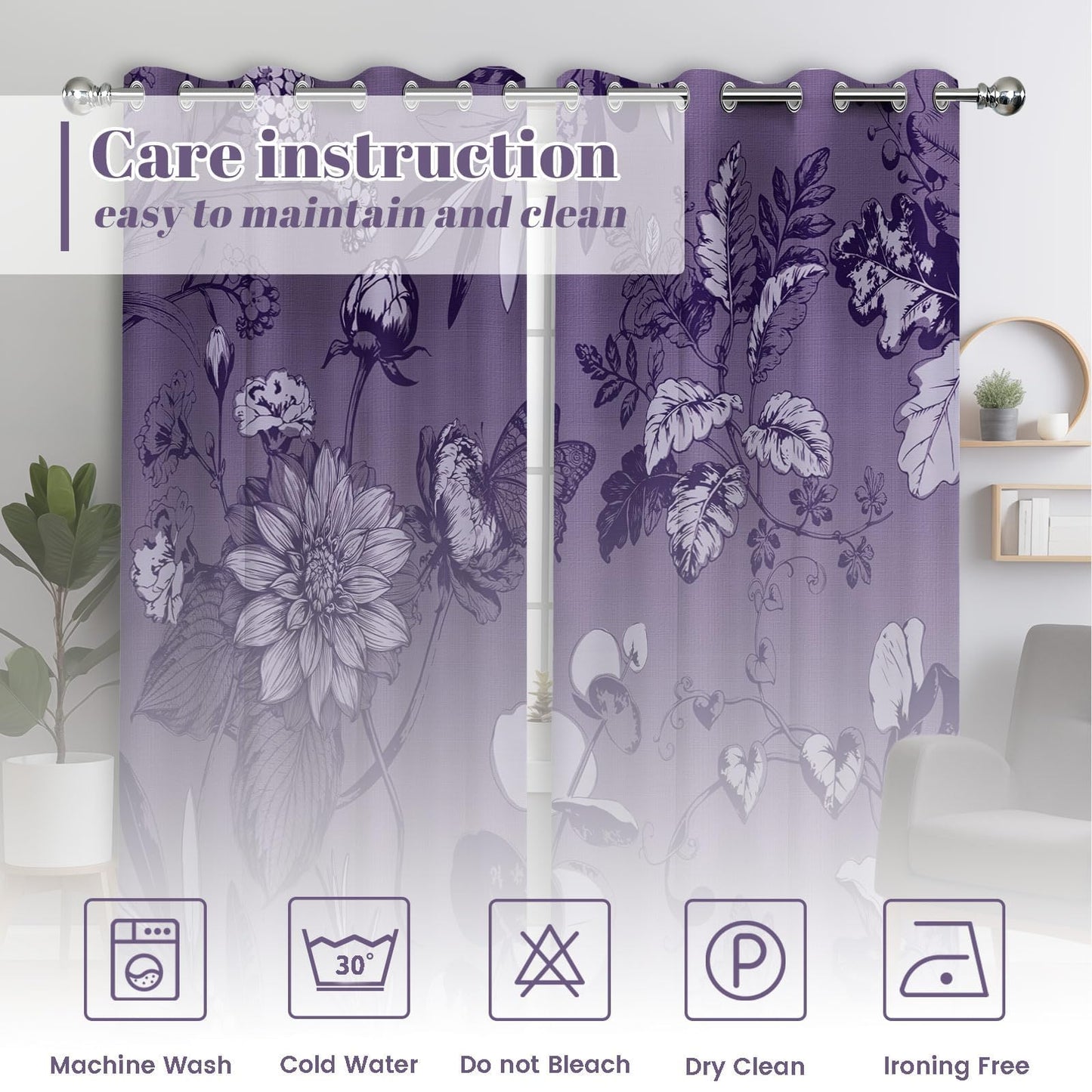 soeeao Dark Purple Vintage Botanical Blackout Curtains Patterned Purple Floral Window Drapes for Plum Bedroom Living Room, 84 inch Length 2 Panels Set, 52x84 inch