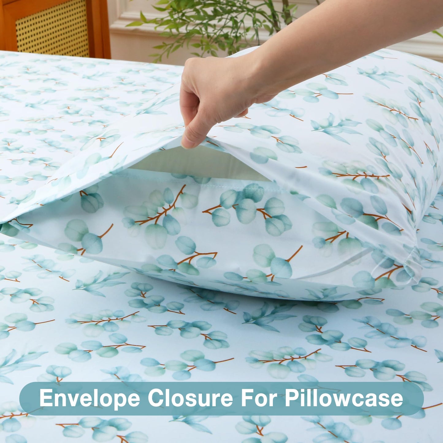 Viviland Full Bed Sheet Set - 4 Piece Double Brushed Microfiber Bedding - Deep Pocket Up to 15", Ultra Soft, Breathable & Wrinkle Resistant Skin-Friendly Cooling Sheets for Adult - Eucalyptus Dew(F)