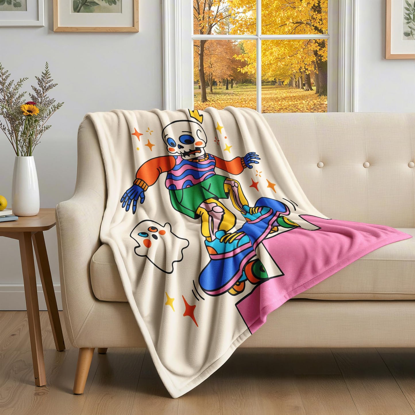 GEDAEUBA Skeleton Blanket Cute - Funny Halloween Fleece Blanket Throw, Soft Cozy Blankets & Throws for Couch, Bed, and Sofa, 50x60 inches