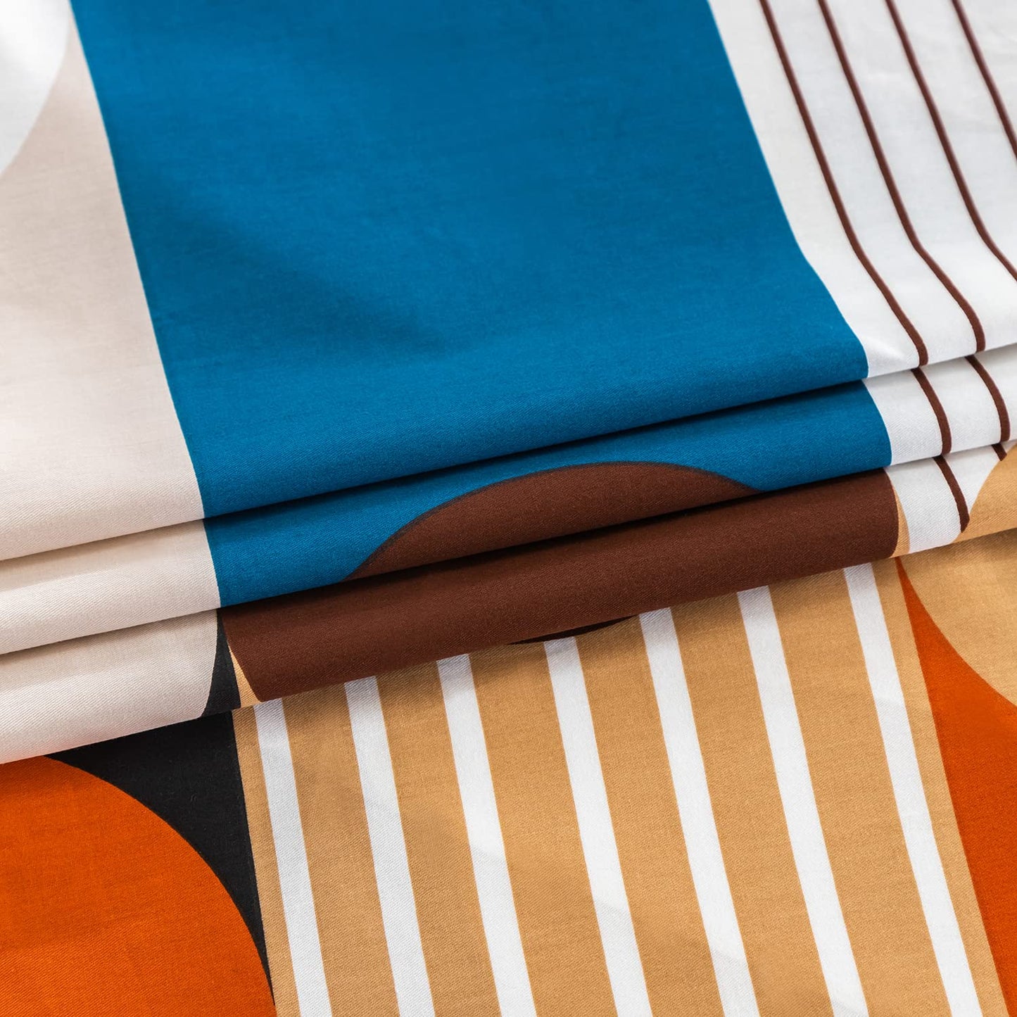SUSYBAO Geometric Polka Dot Duvet Cover Queen 100% Cotton 3 Pcs Set 1 Brown White Circle Print Duvet Cover with Zipper Ties 2 Pillowcases Orange Blue Striped Bedding Set Soft