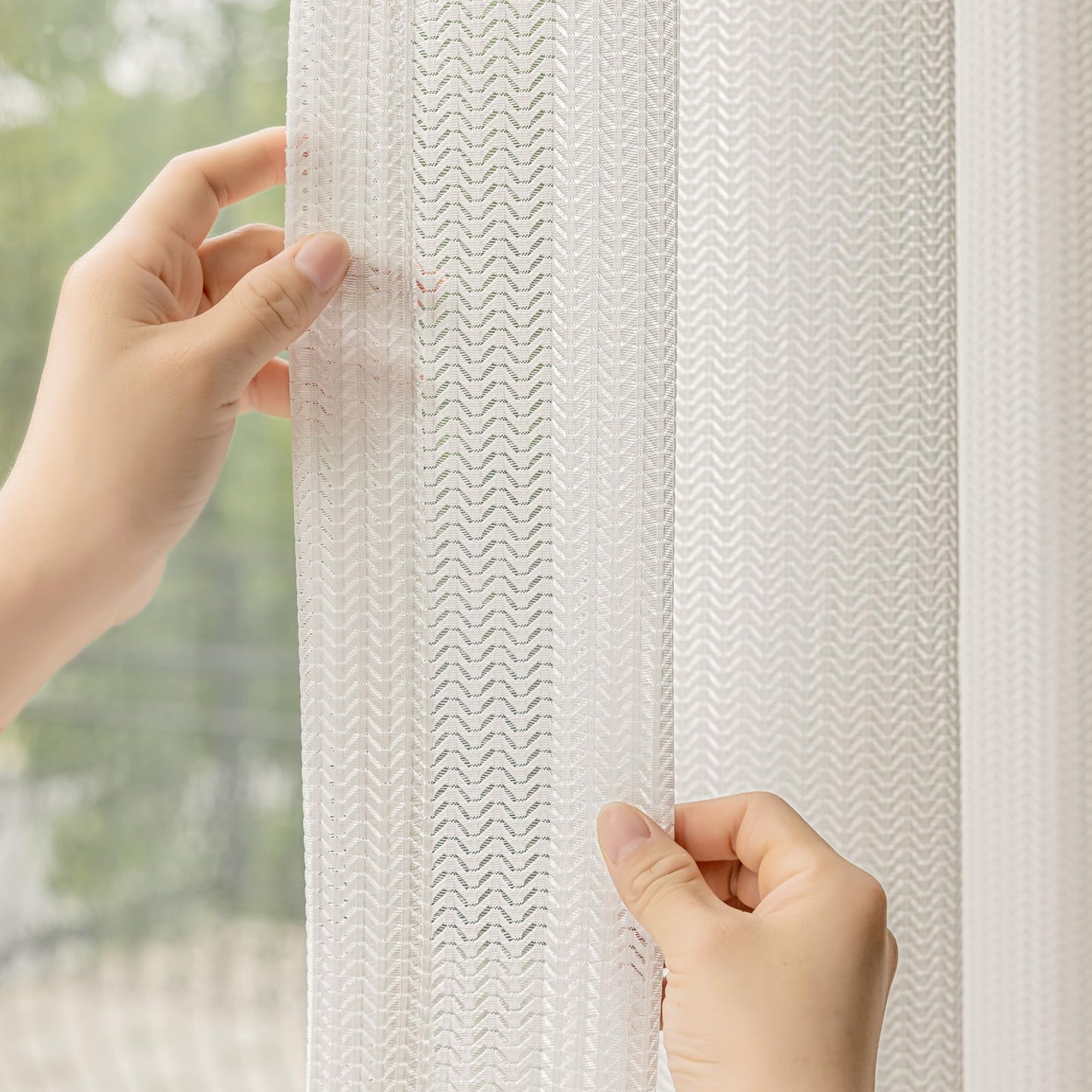 LETAU Off White Sheer Curtains 96 inches Long, Pinch Pleated Lace Little Waves Window Sheer Curtains Panels Drapery, 42" W x 96" L, 2 Panels